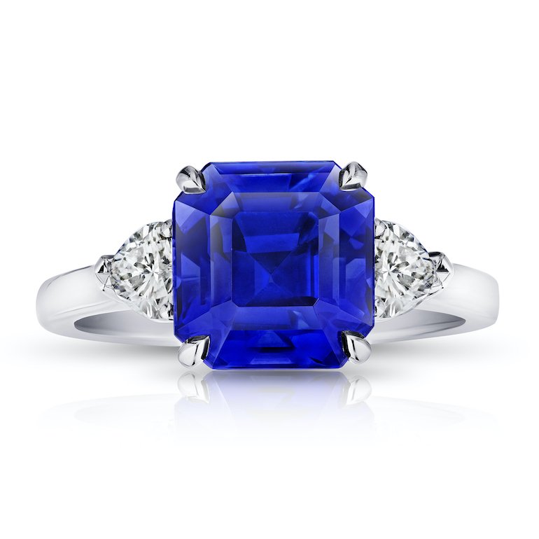 5.65 Carat Square Emerald Blue Sapphire Ring