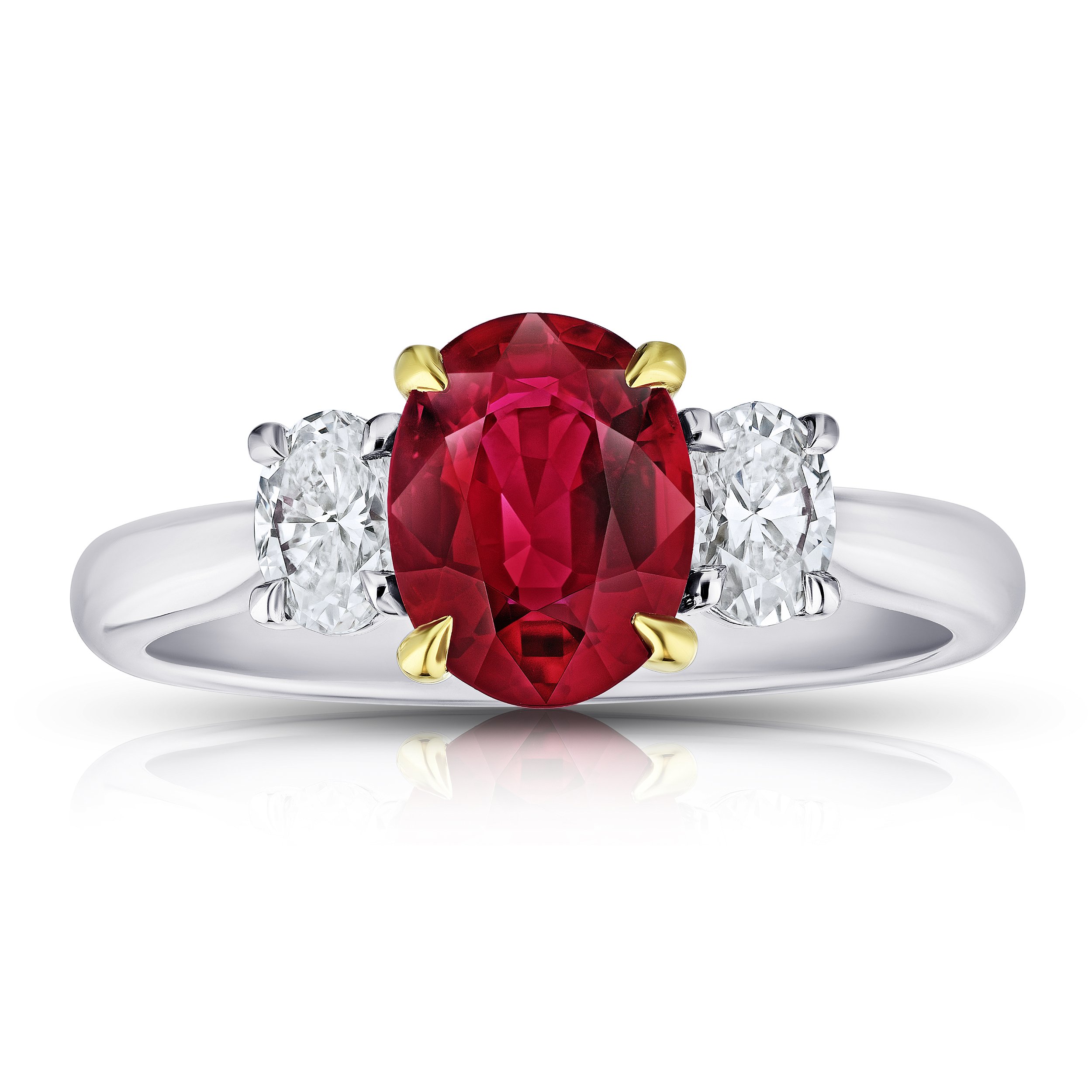 1.76 Carat Oval Red Ruby With Oval Diamonds Ring