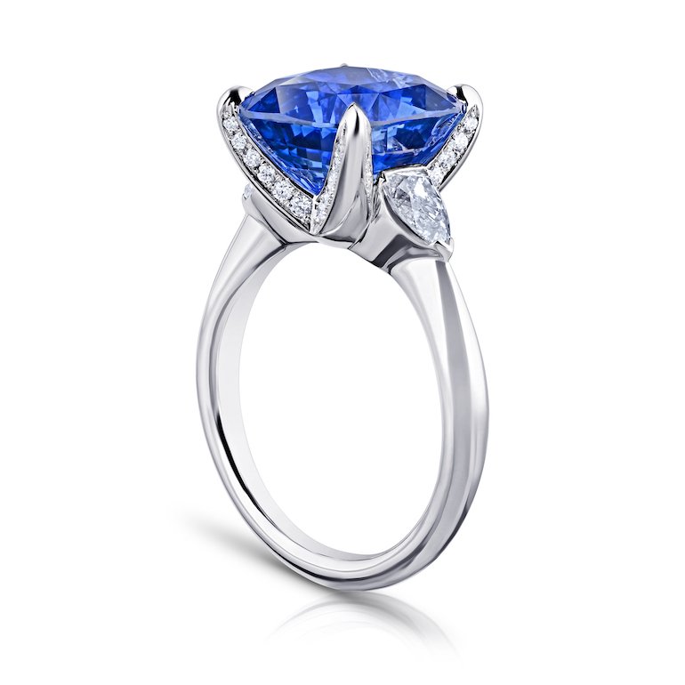 7.83 Carat Cushion Blue Sapphire With Diamonds Platinum Ring
