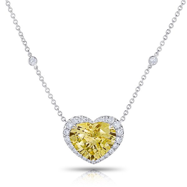 Closeup photo of 12.31 Heart Yellow No Heat Sapphire Platinum Necklace