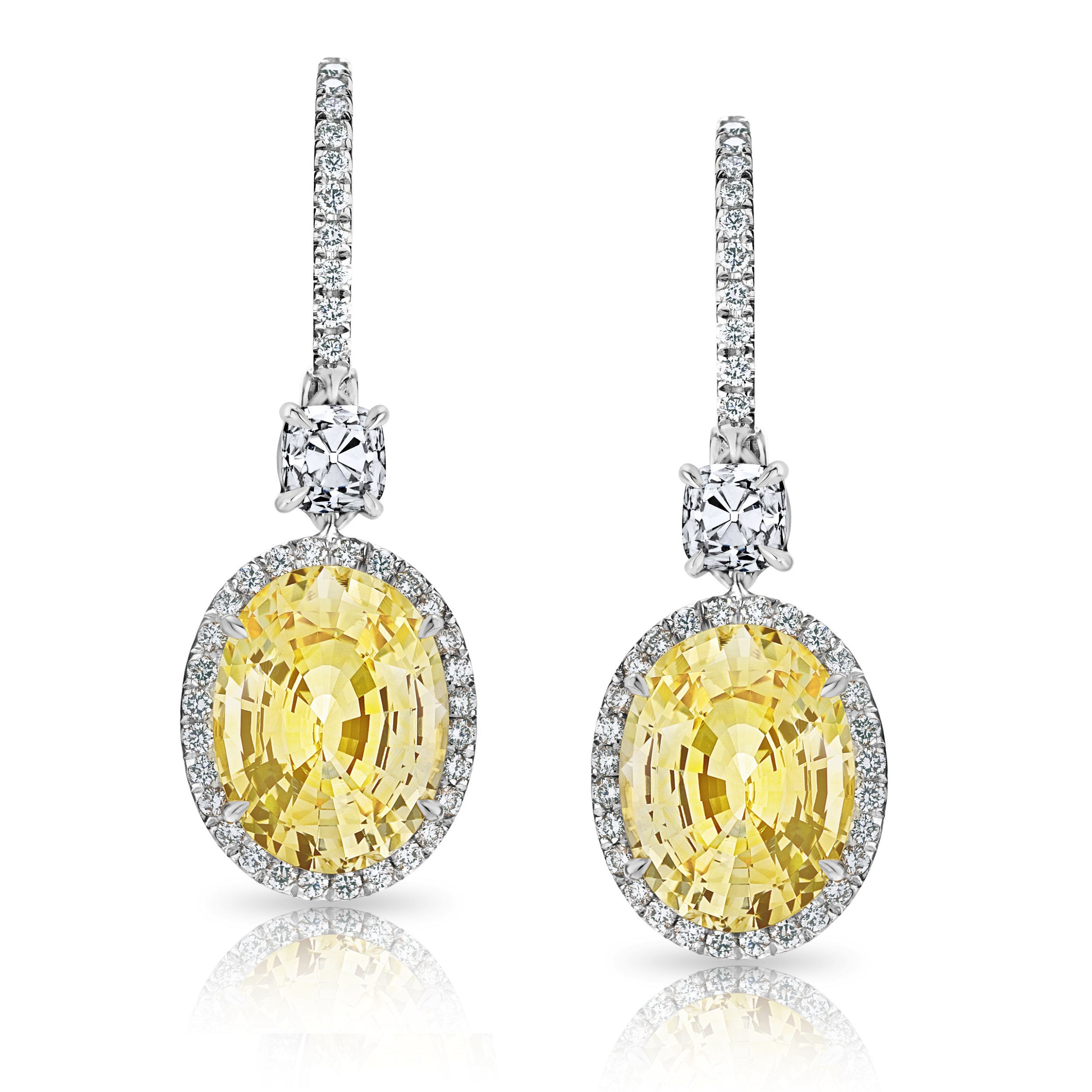 8.54 Carat Oval Yellow Sapphire With Diamonds Earrings