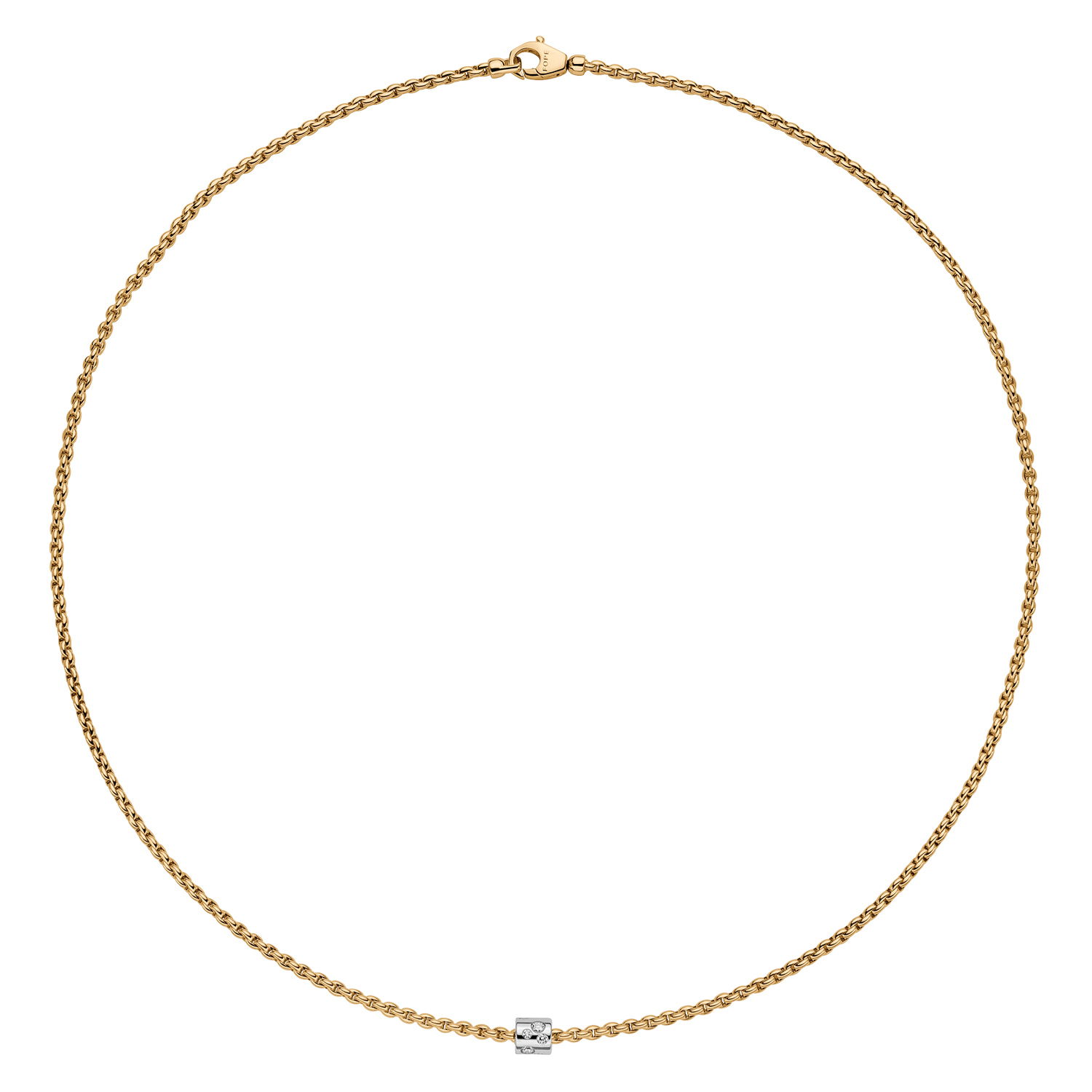 Aria Necklace in 18kt Yellow Gold with 0.17ctw white diamonds set in white gold element - The necklace measures 2.05mm in diameter and 50cm (19.6 inches) long. 890C BBR-YW-50CM Aria Necklace in 18kt Yellow Gold with White Gold and White Diamond Element - 2.05mm - 50cm