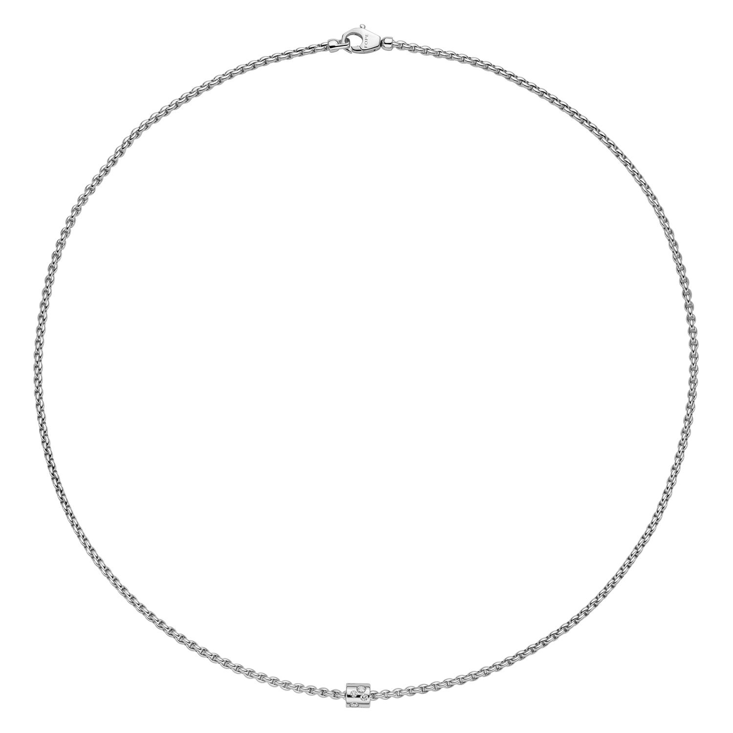 Aria Necklace in 18kt White Gold with 0.17ctw white diamonds set in white gold element - The necklace measures 2.05mm in diameter and 43cm (17 inches) long. 890C BBR-W-43CM Aria Necklace in 18kt White Gold with White Gold and White Diamond Element - 2.05mm - 43cm