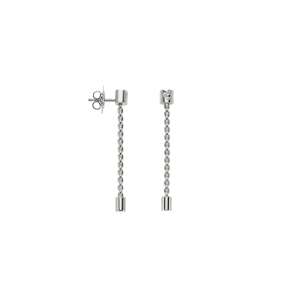 Aria pendant earrings in 18kt White Gold with 0.09ctw of white diamonds - 37mm long OR890 BBR-W Aria Pendant Earrings in 18kt White Gold with White Diamonds