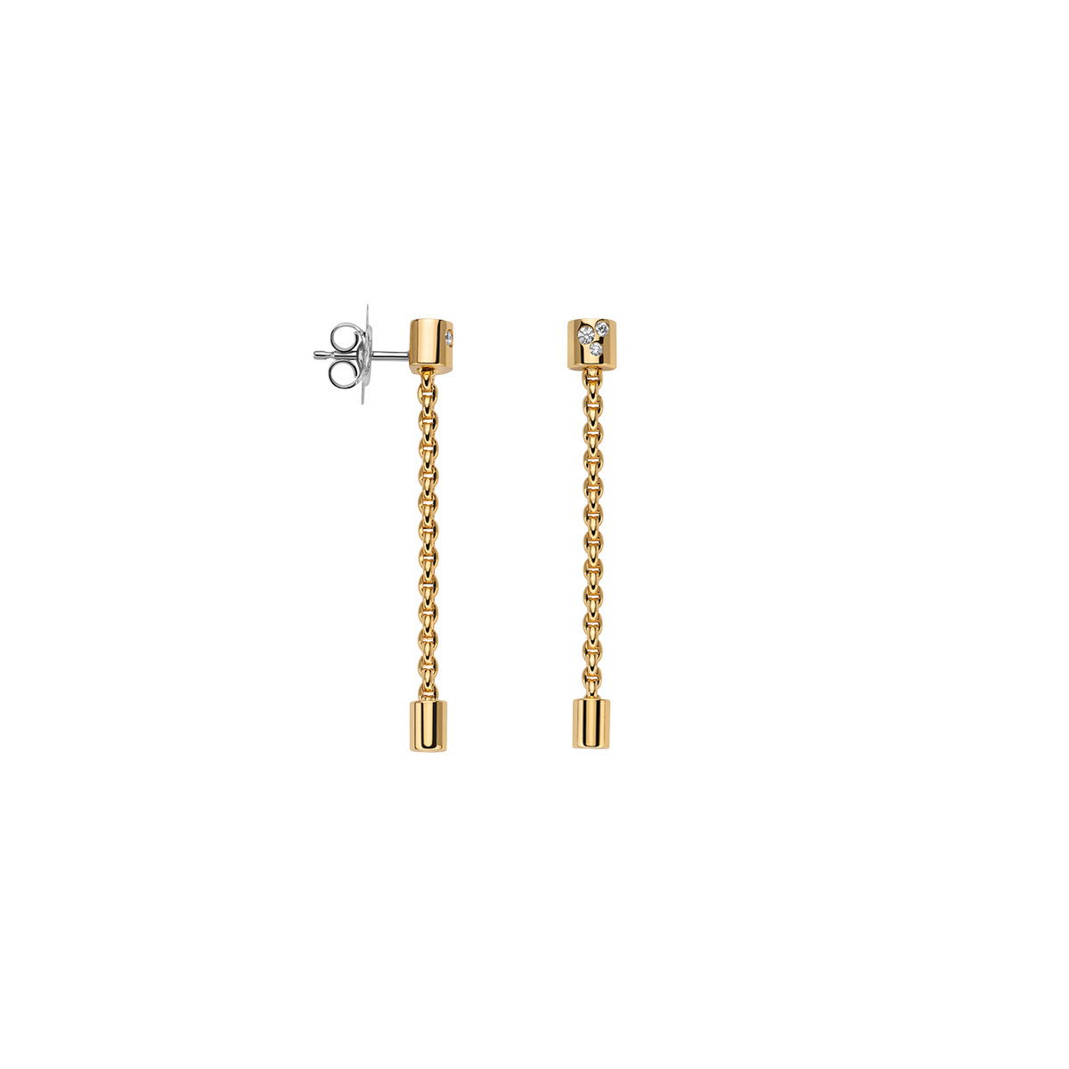 Aria pendant earrings in 18kt Yellow Gold with 0.09ctw of white diamonds - 37mm long OR890 BBR-Y Aria Pendant Earrings in 18kt Yellow Gold with White Diamonds