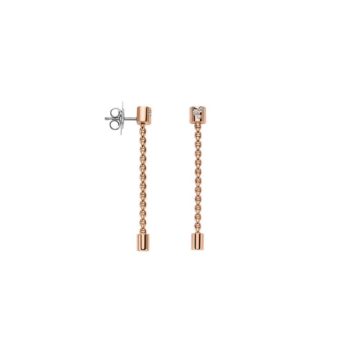 Aria pendant earrings in 18kt Rose Gold with 0.09ctw of white diamonds - 37mm long OR890 BBR-R Aria Pendant Earrings in 18kt Rose Gold with White Diamonds