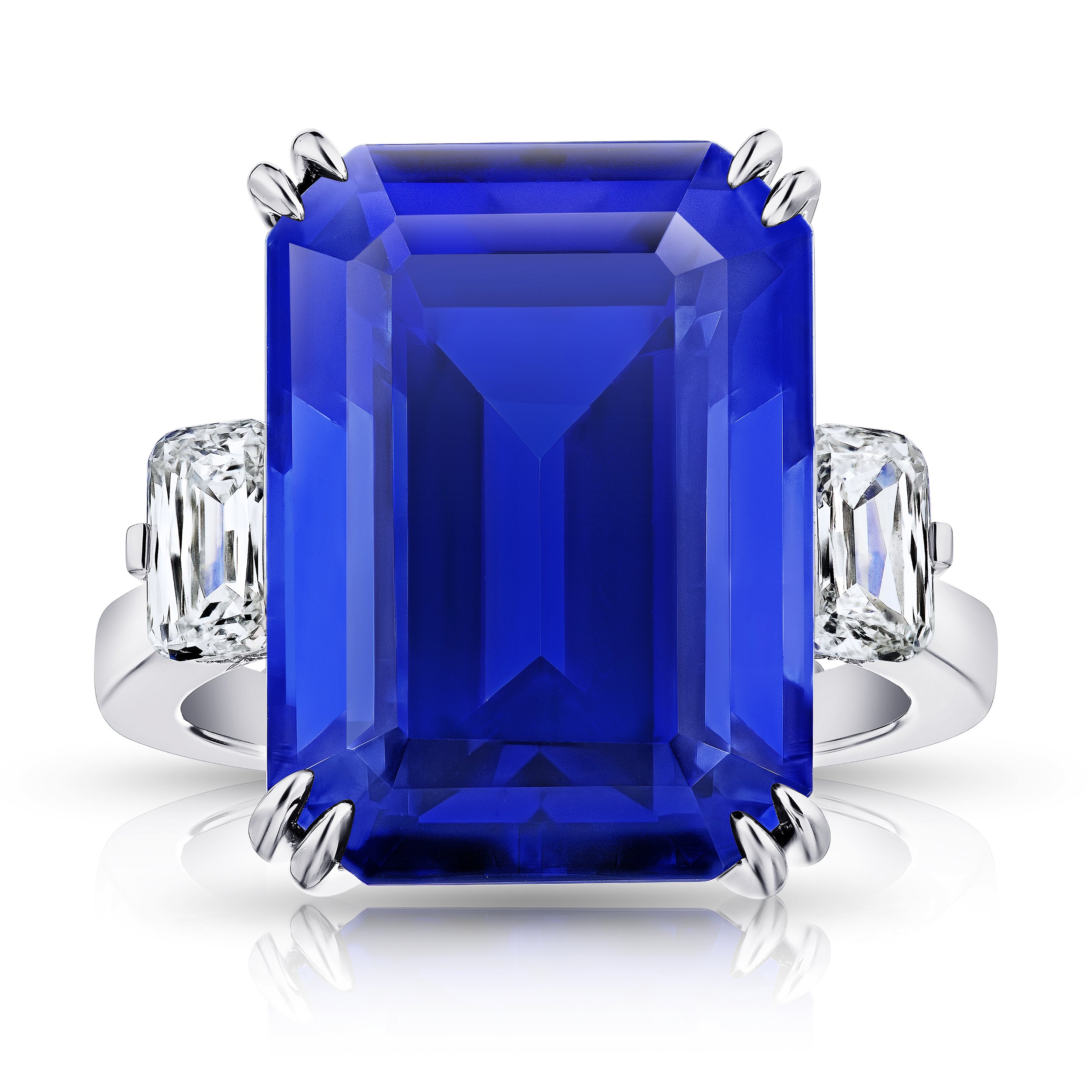 19.97 Carat Emerald Cut Blue Tanzanite Ring