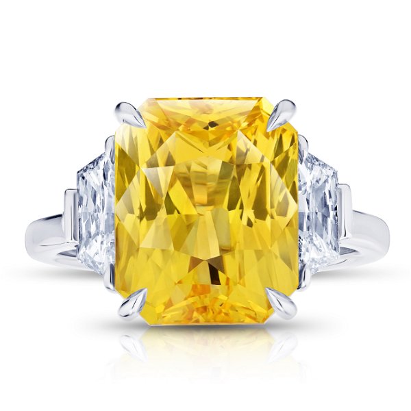 Closeup photo of 9.08 Carat Radiant Yellow Sapphire Ring