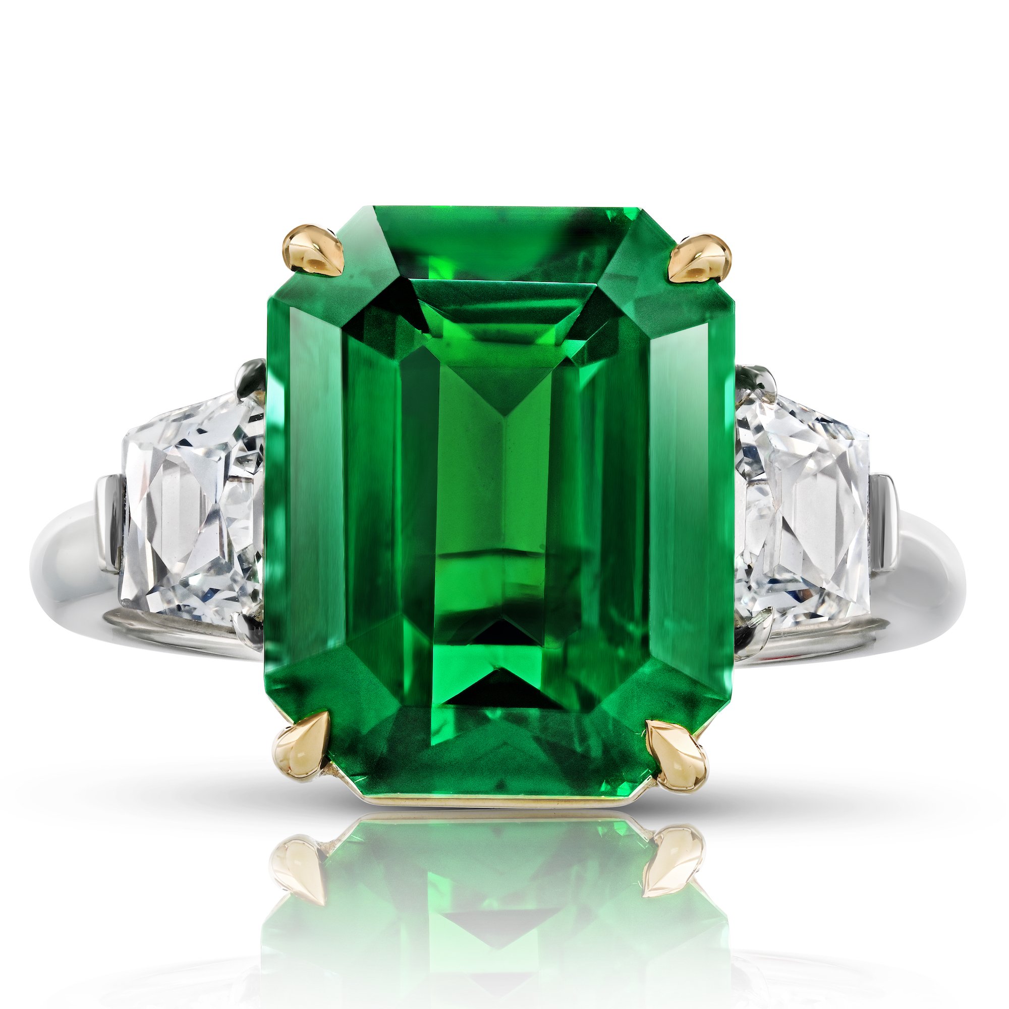 7.02 Carat Emerald Cut Green Tsavorite Ring