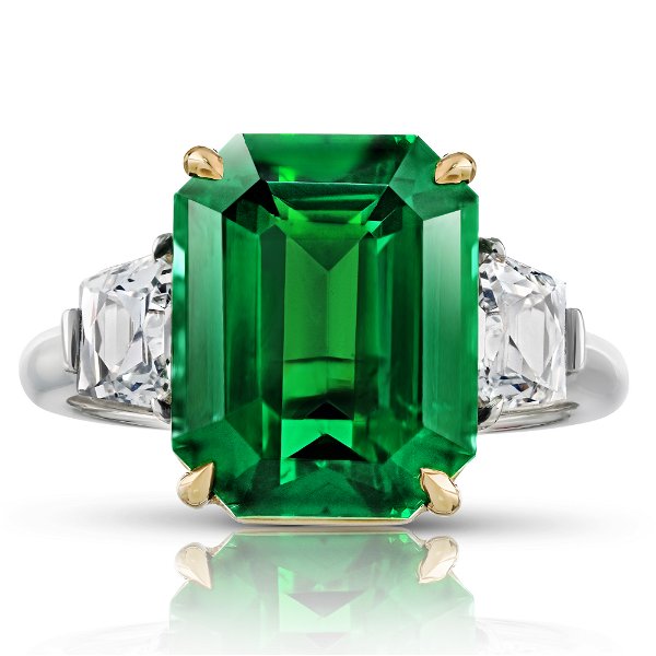 Closeup photo of 7.02 Carat Emerald Cut Green Tsavorite Ring