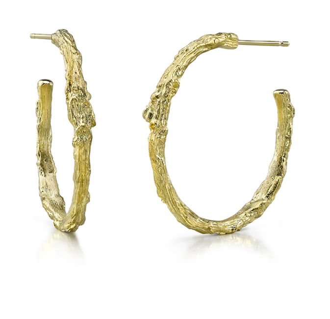 Large Branch Hoop Earrings in 19kt Yellow Gold