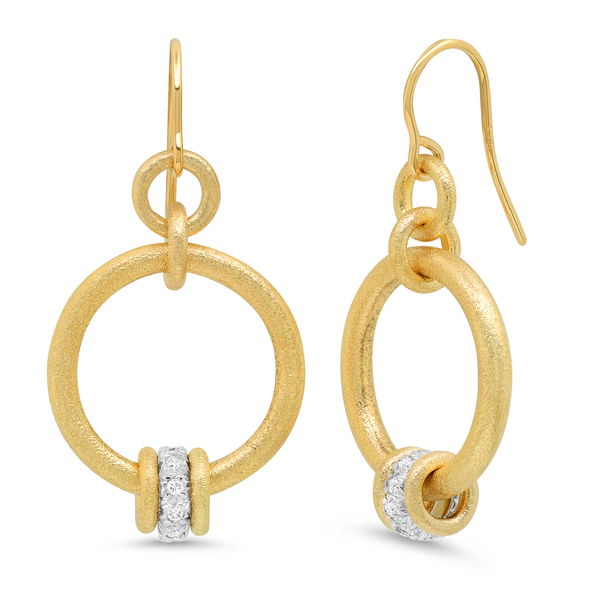 Closeup photo of Embrace Circle Dangle Earrings with Diamond Roundels in 18kt Yellow Gold