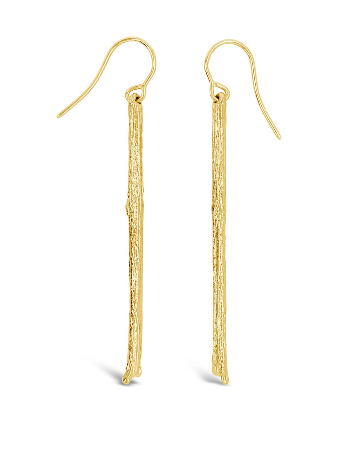 Olive Branch Long Twig Dangle Earrings in 19kt Yellow Gold by Aaron Henry Designs. Long olive branch twigs suspended from simple hooks in 19kt yellow gold. Olive Branch Long Twig Dangle Earrings in 19kt Yellow Gold