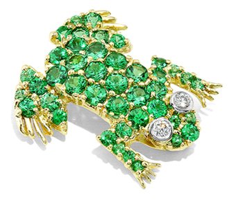 Frog Pin with Tsavorite and Diamonds in 18kt Yellow Gold