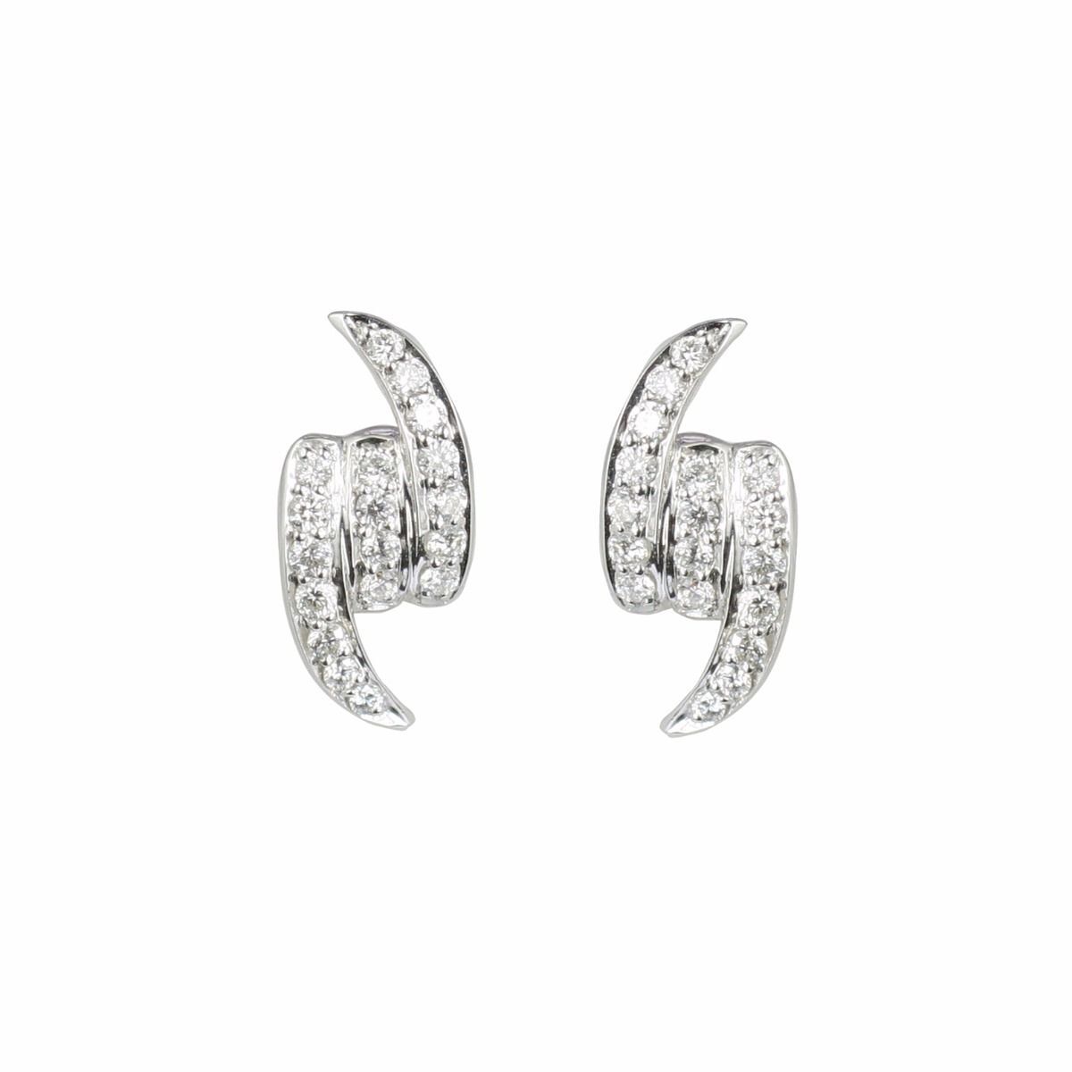 Thorn Forget Me Knot Stud Earrings with White Diamonds in 18kt White Gold by Stephen Webster. Knot stud earrings in 18kt white gold with white diamond pave at 0.24ctw. Thorn Forget Me Knot Stud Earrings with White Diamonds in 18kt White Gold
