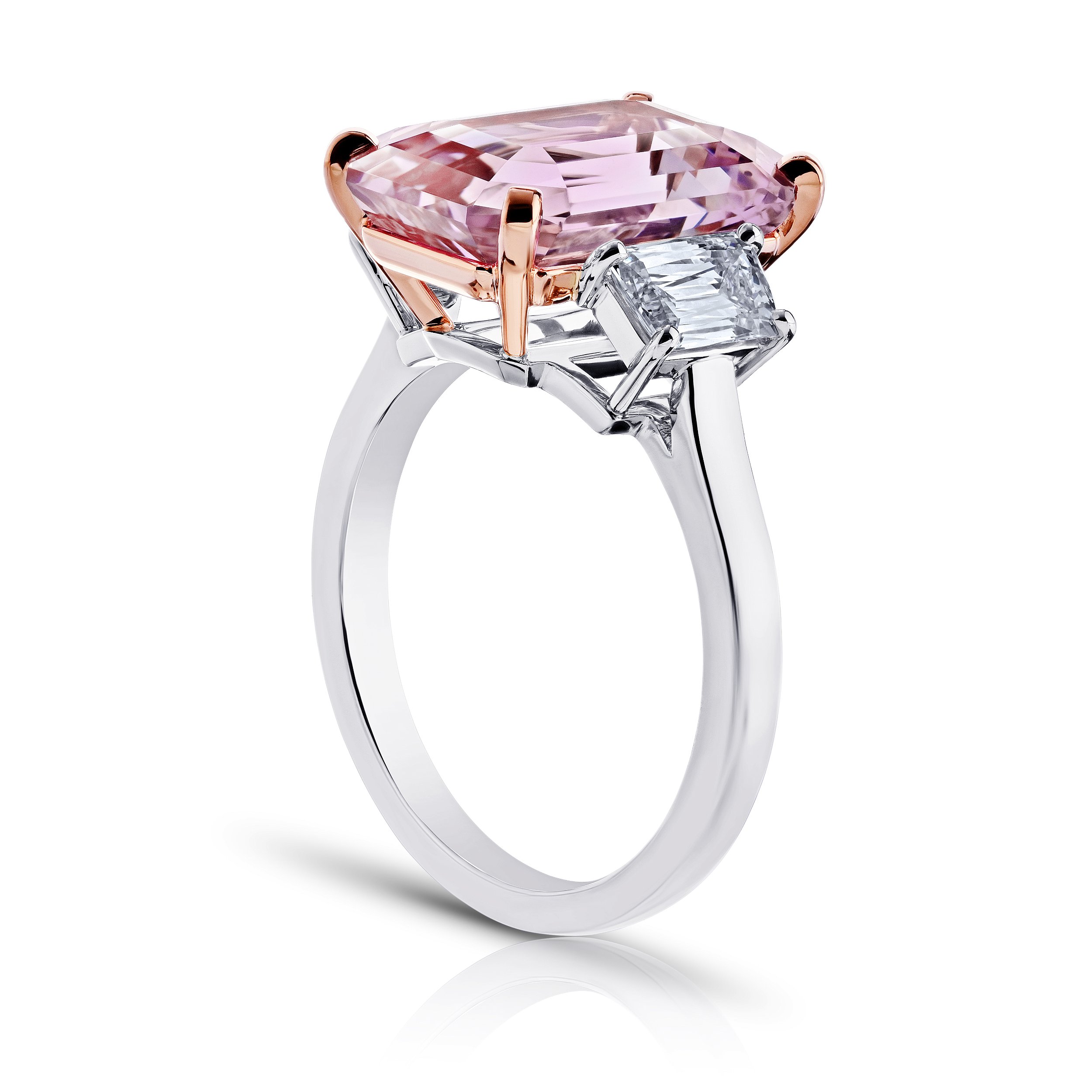 8.09ct Emerald Cut Pink Sapphire (NH) Ring in Platinum and Rose Gold