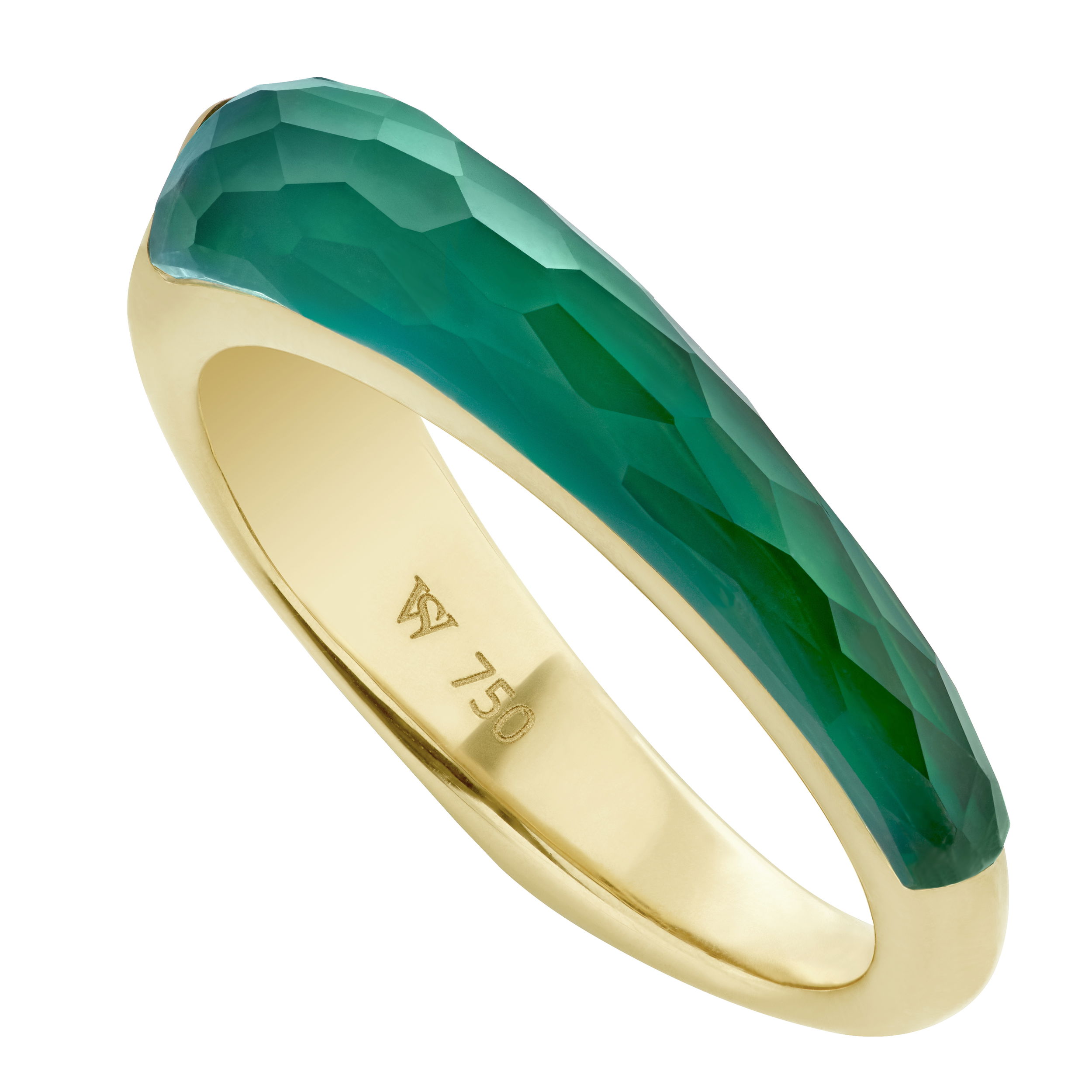 CH2 Shard Slimline Stack Ring with Green Agate in 18kt Yellow Gold by Stephen Webster. Crystal Haze Slimline Shard Stack Ring - 18kt yellow gold set with green Agate under clear quartz Crystal Haze at 3.88ct. CH2 Shard Slimline Stack Ring with Green Agate in 18kt Yellow Gold
