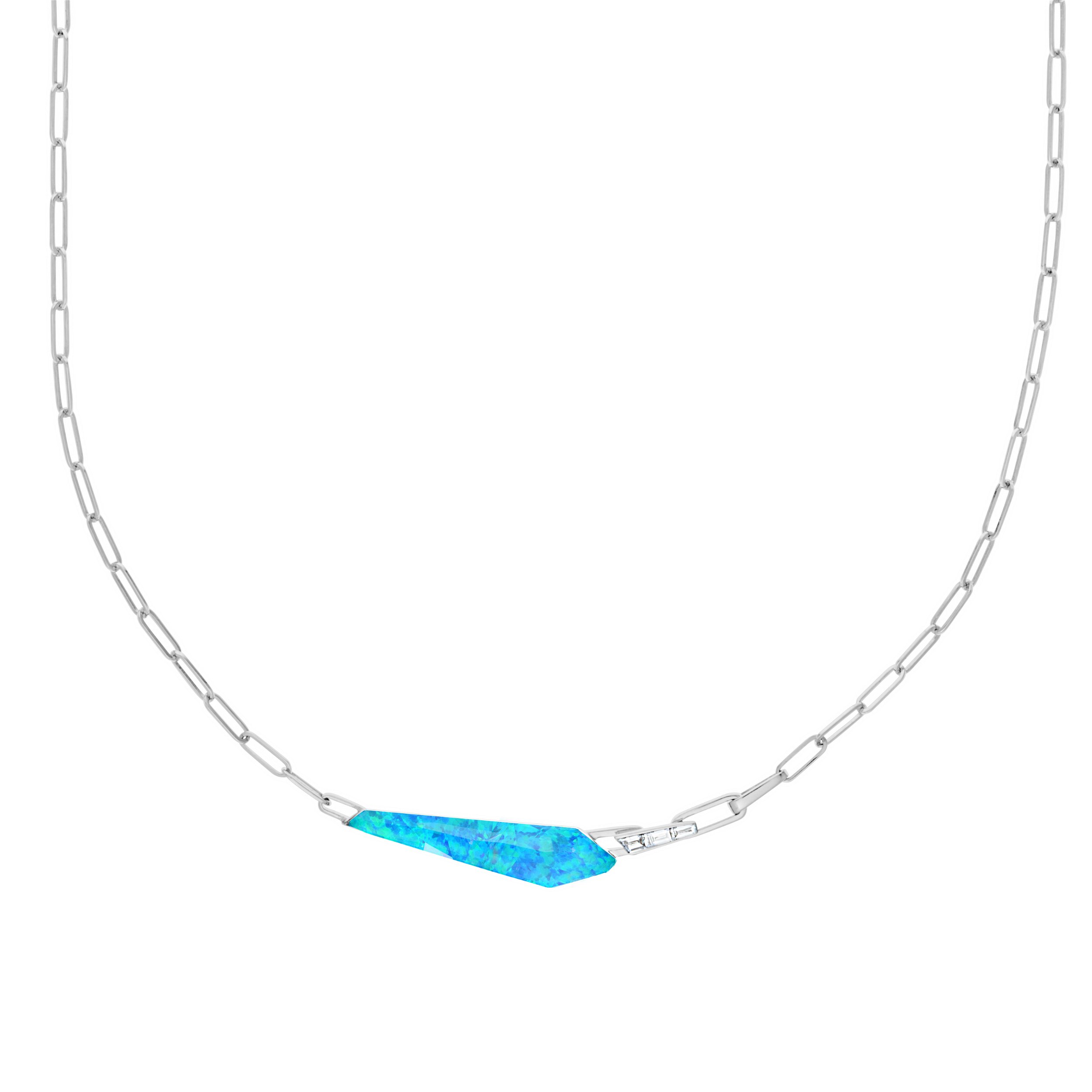 CH2 Shard Slimline Linked Choker Necklace with Black Opalescent in 18kt White Gold - 16.5"