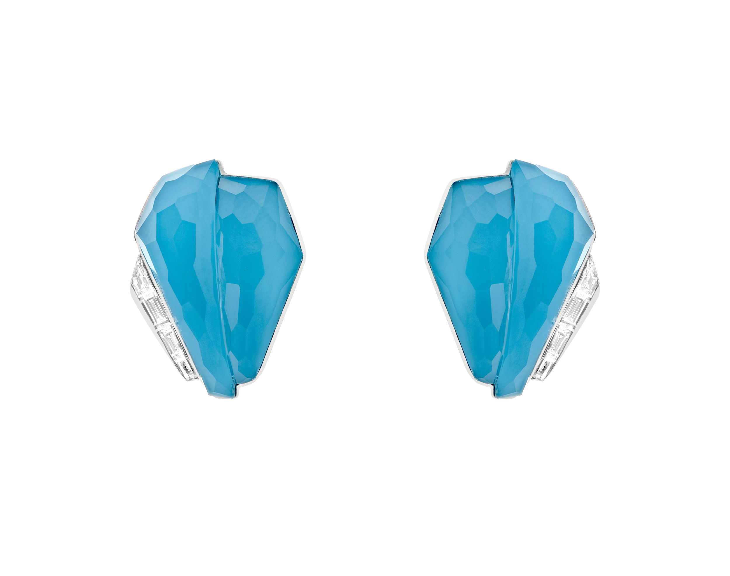 CH2 Shard Cuff Earrings with Turquoise in 18kt White Gold by Stephen Webster. Crystal Haze Cuff Earrings - 18kt white gold set with turquoise under clear quartz Crystal Haze at 11.24ct and baguette white diamonds at 0.23ctw CH2 Shard Cuff Earrings with Turquoise in 18kt White Gold