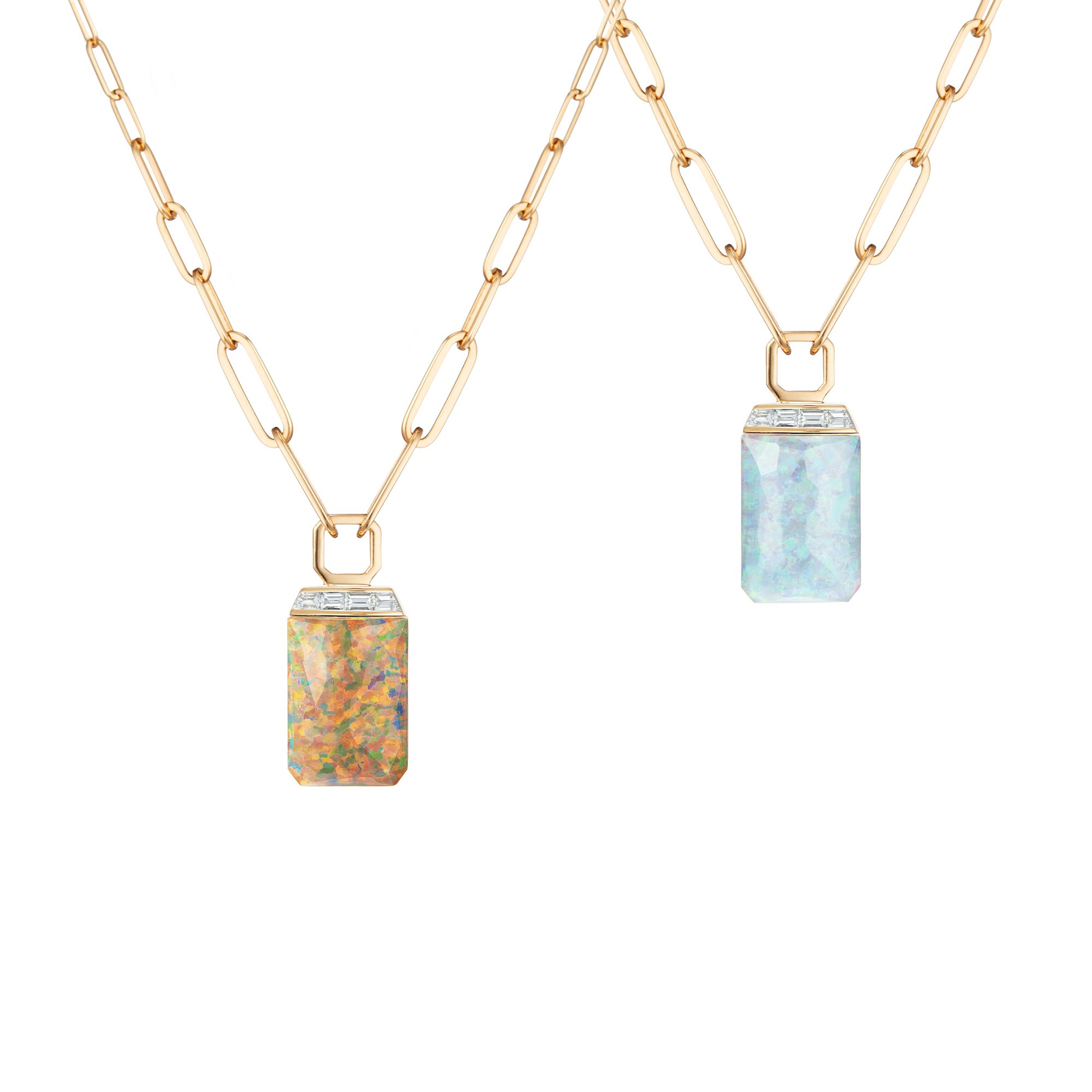 CH2 Tablet Twister Pendant Necklace with Fire and White Opalescent in 18kt Yellow Gold - 18"