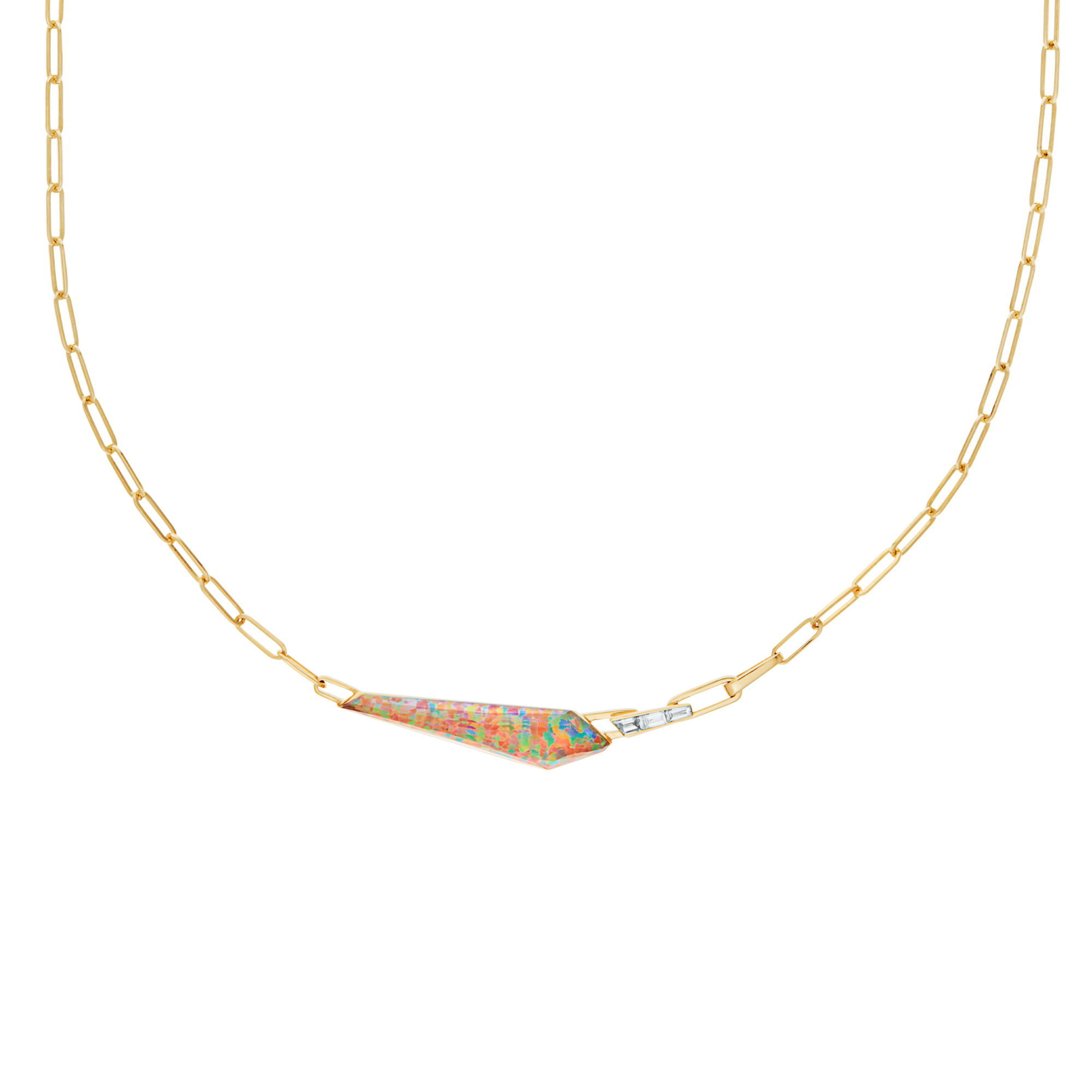 CH2 Shard Slimline Linked Choker Necklace with Fire Opalescent in 18kt Yellow Gold - 16.5"