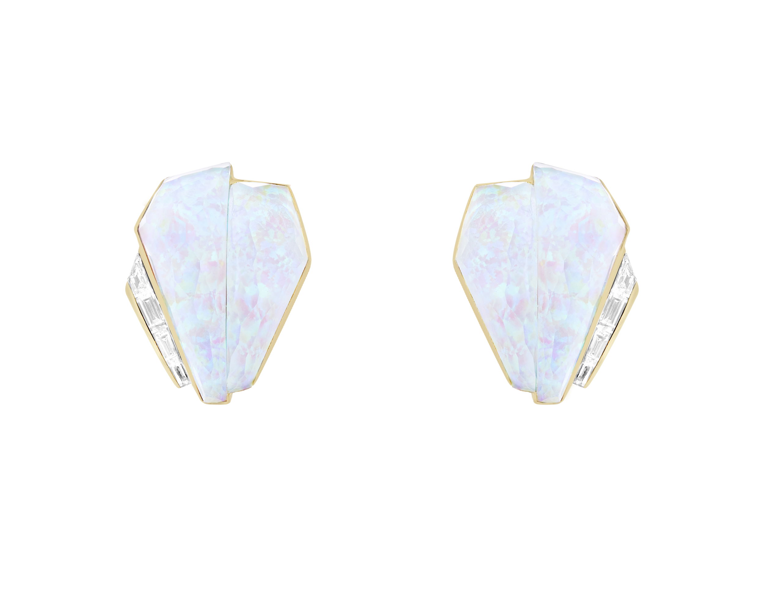 CH2 Shard Cuff Earrings with White Opalescent in 18kt Yellow Gold
