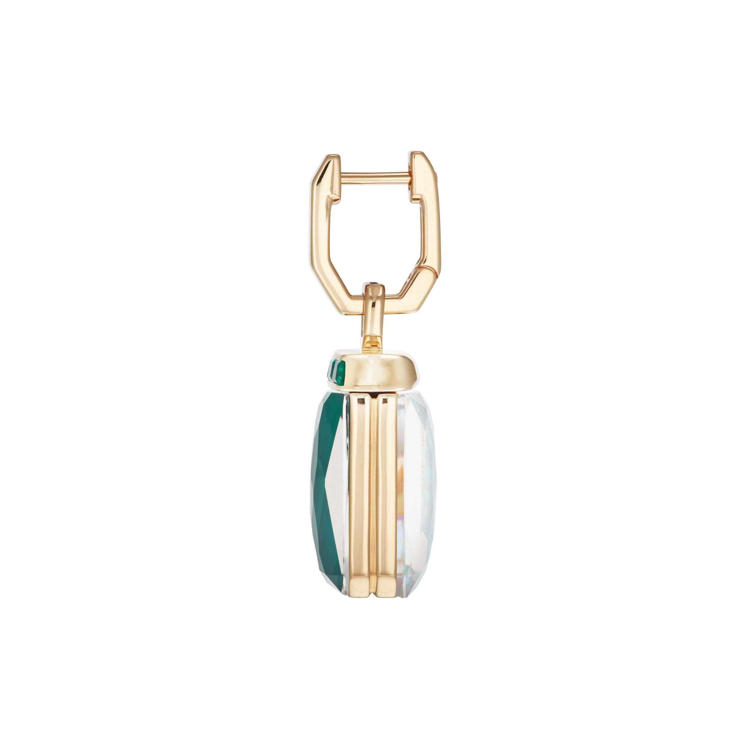 CH2 Tablet Twister Large Earrings with White Opalescent and Green Agate in 18kt Yellow Gold