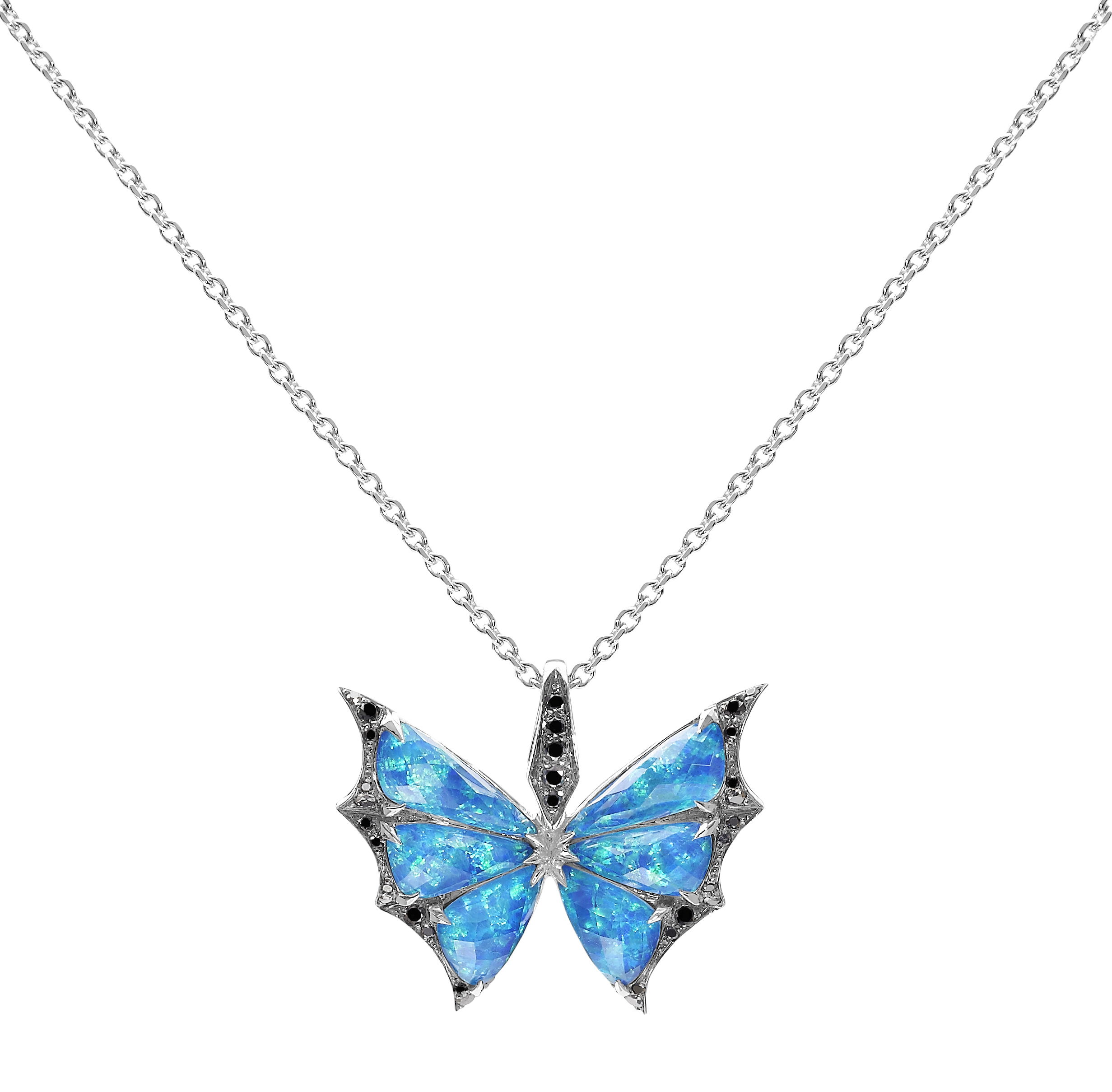 Fly by Night CH2 Small Pendant Necklace with Black Opalescent and Black Diamonds in 18kt White Gold