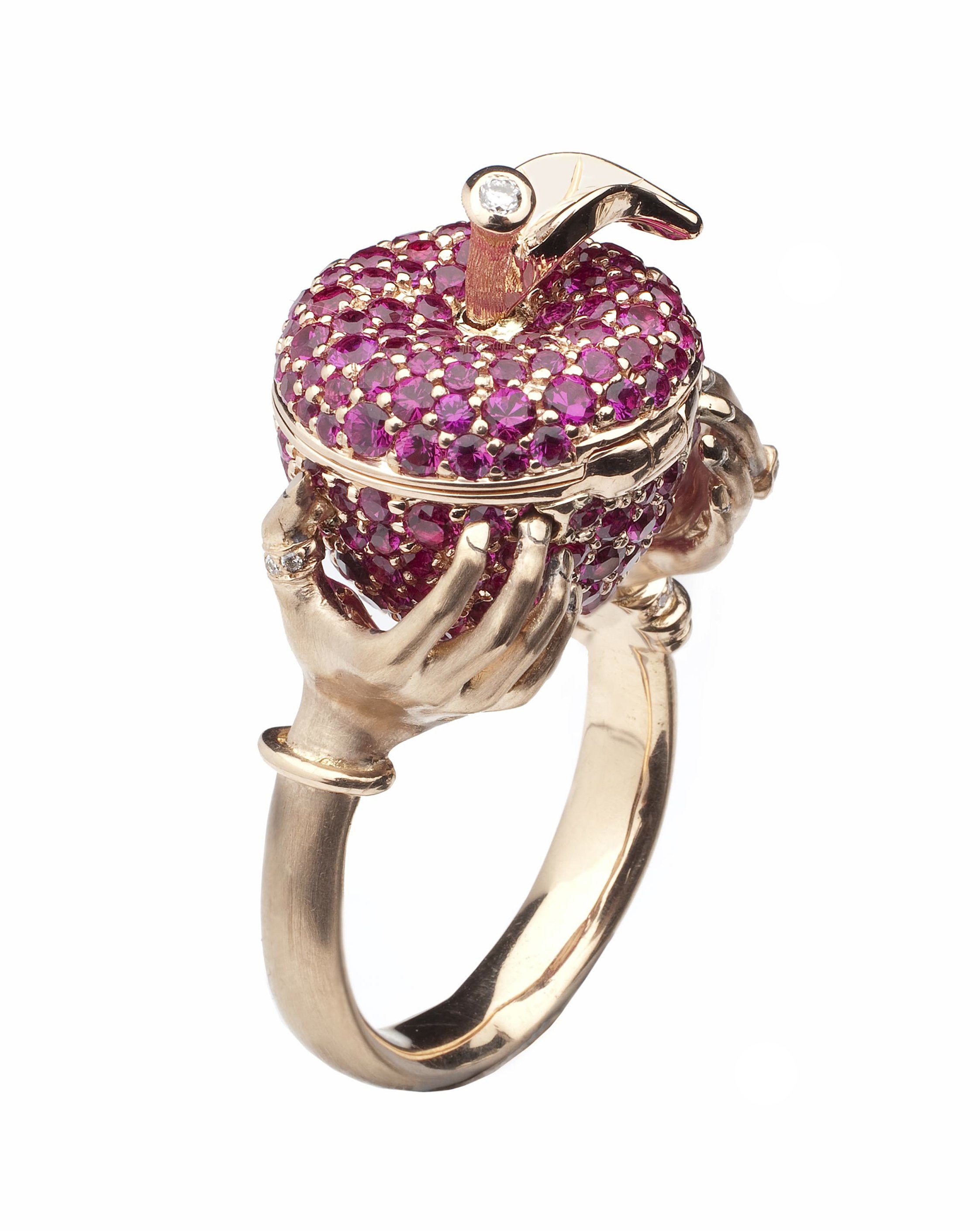 No Regrets Murder She Wrote Large Poison Apple Ring with Ruby in 18kt Rose Gold - Size 6.5