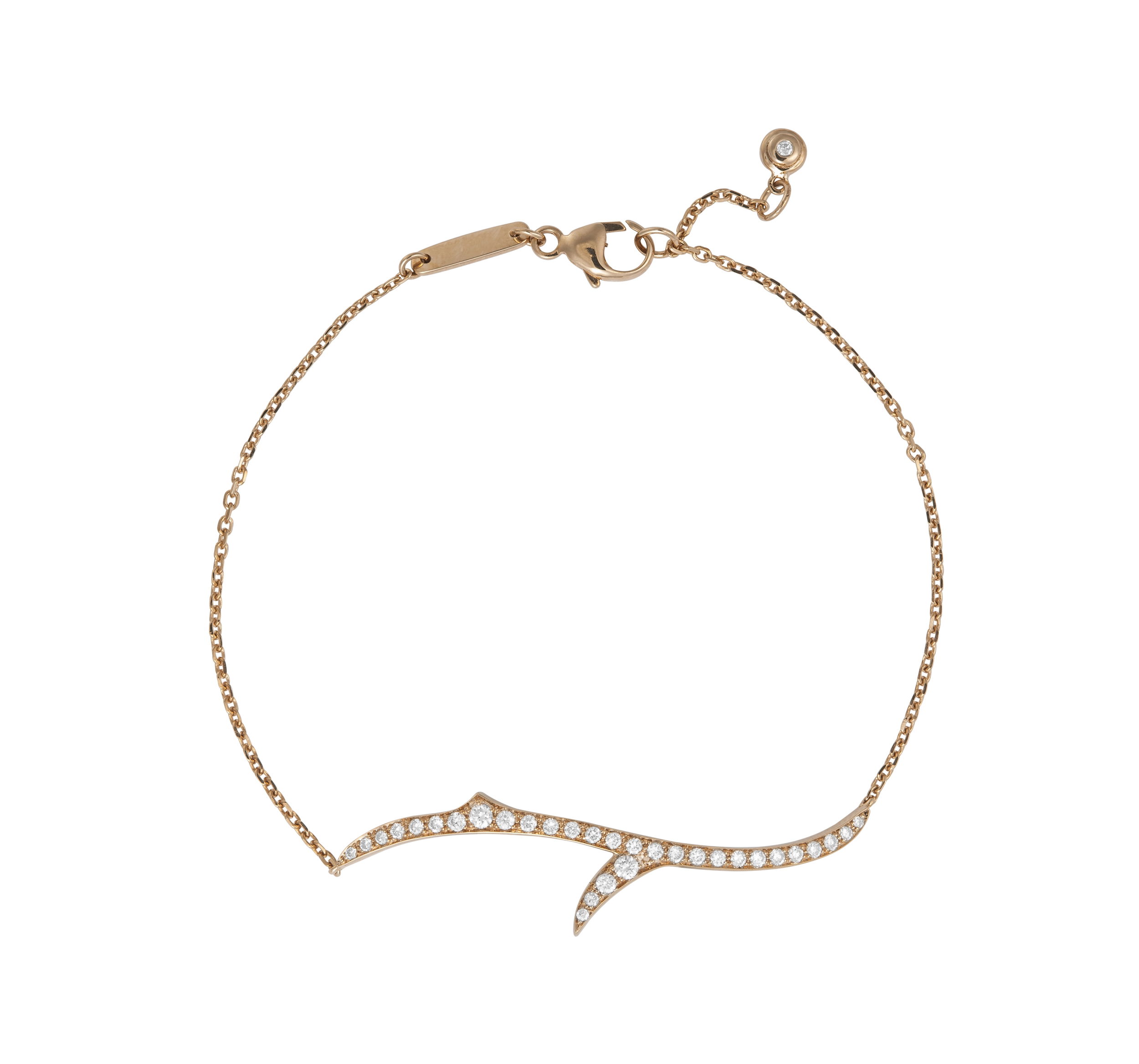 Thorn Stem Chain Bracelet with White Diamonds in 18kt Rose Gold by Stephen Webster. Delicate stacking bracelet in 18kt rose gold with white diamond pave at 0.27ctw. Thorn Stem Chain Bracelet with White Diamonds in 18kt Rose Gold