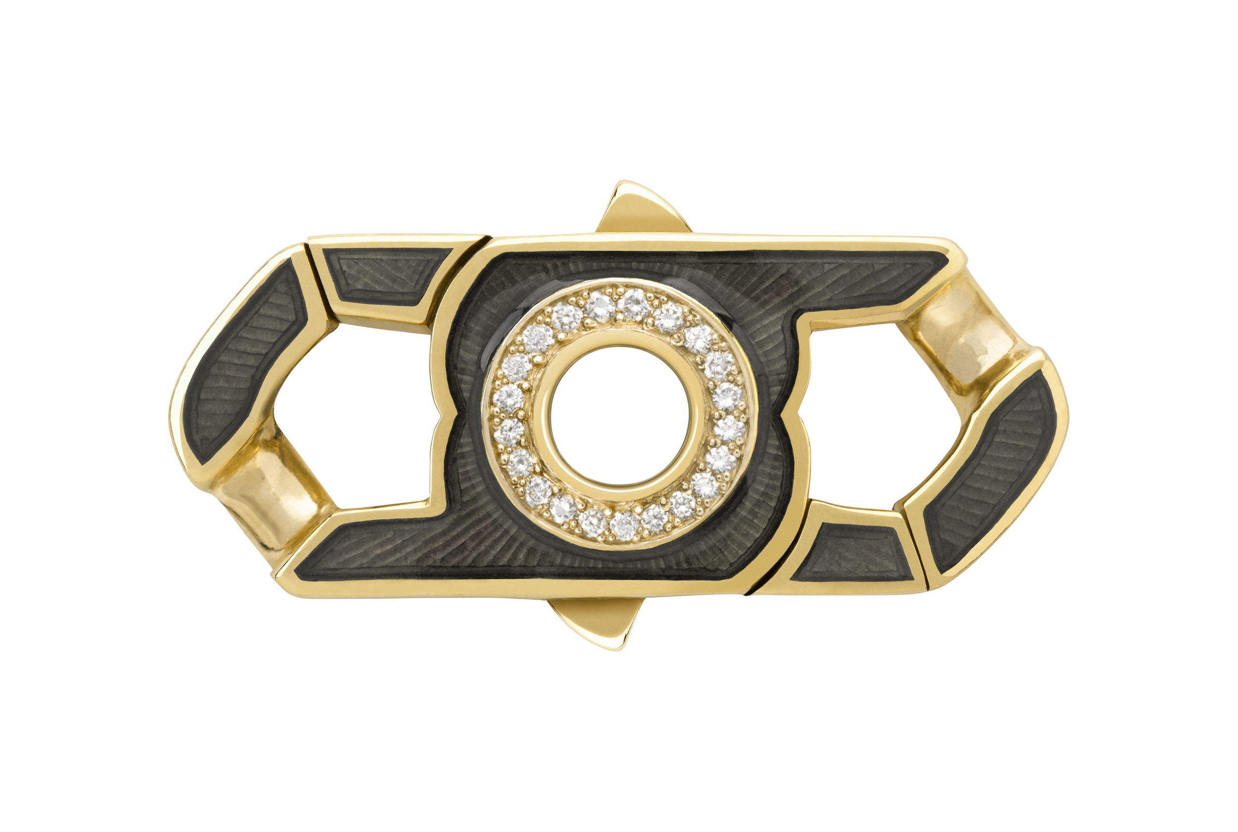 England Made Me Half Corona Bracelet Clasp with Black Enamel and White Diamonds in 18kt Yellow Gold - 13mm