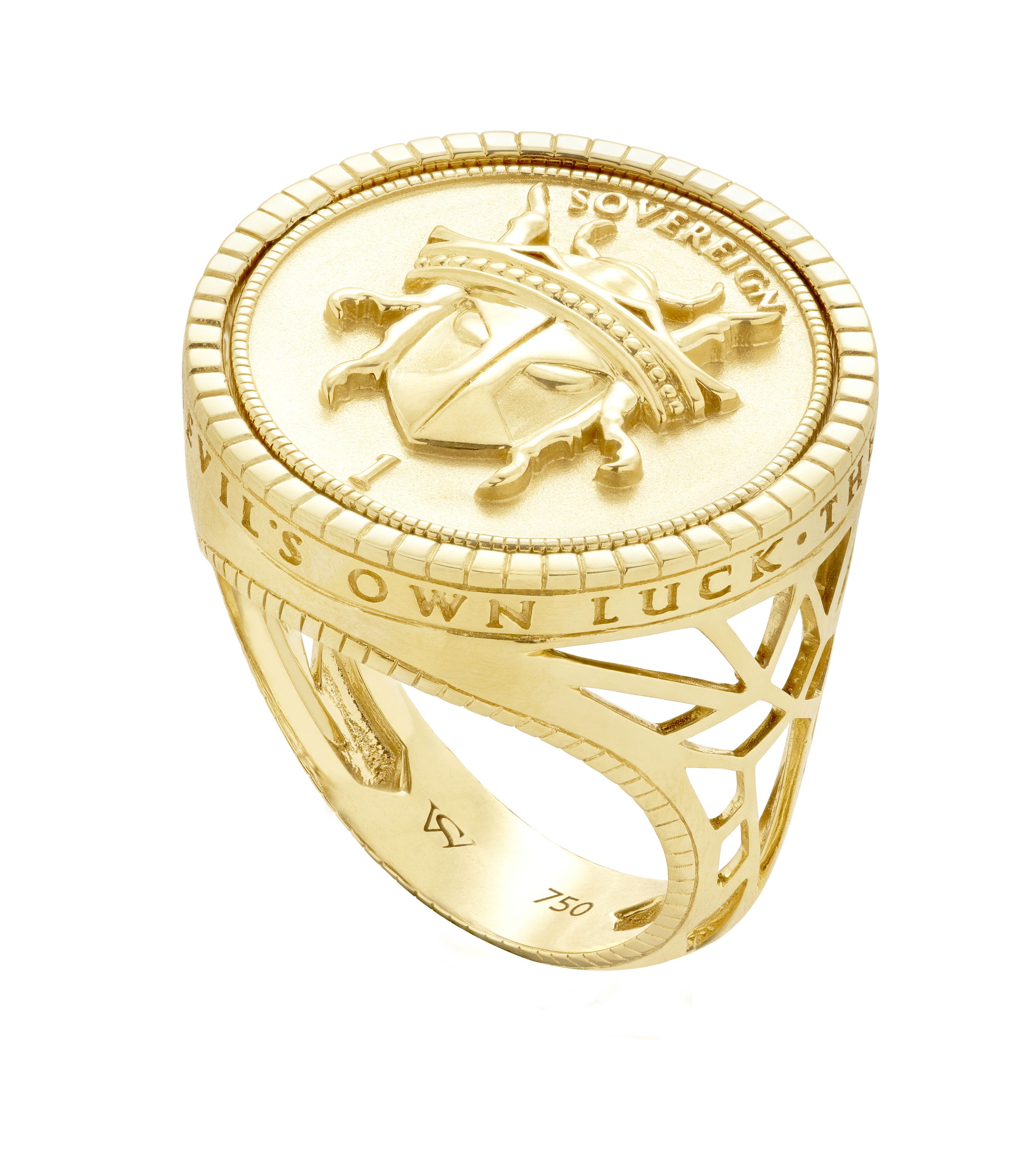 Flipside Sovereign Ring with Black Enamel in 18kt Yellow Gold - Size 9 by Stephen Webster. Spinning sovereign ring with ceramic inlay on one side and gold on the other. Flipside Sovereign Ring with Black Enamel in 18kt Yellow Gold - Size 9