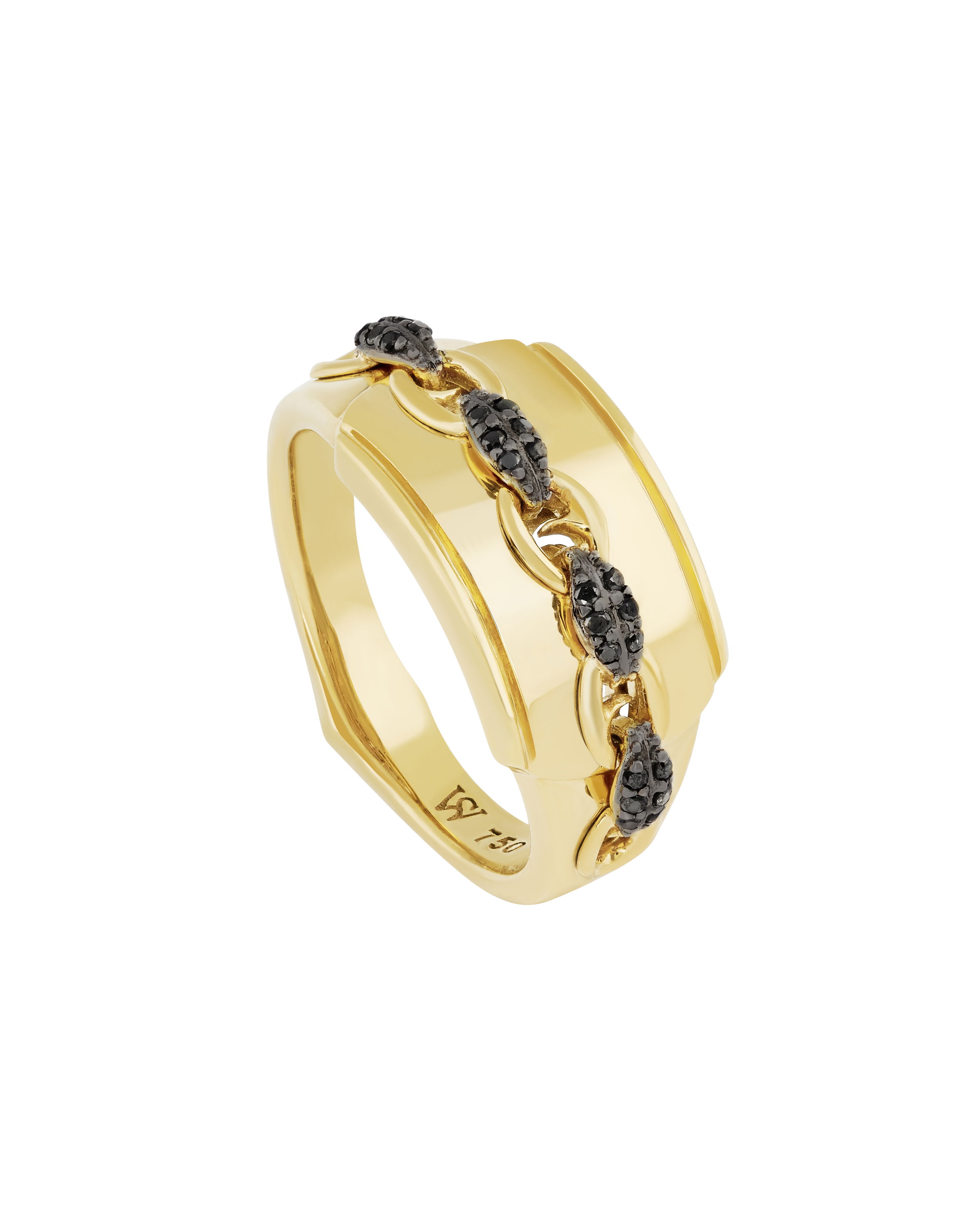 Thorn Addiction Blade of Glory Pinky Ring with Black Diamonds in 18kt Yellow Gold - Size 7