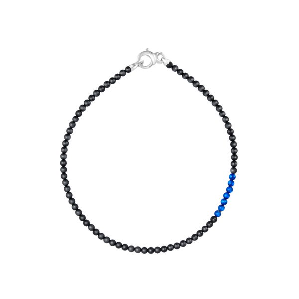 Closeup photo of Thorn Addiction Bead Necklace with Matte Black Onyx and Lapis in Sterling Silver - 20"