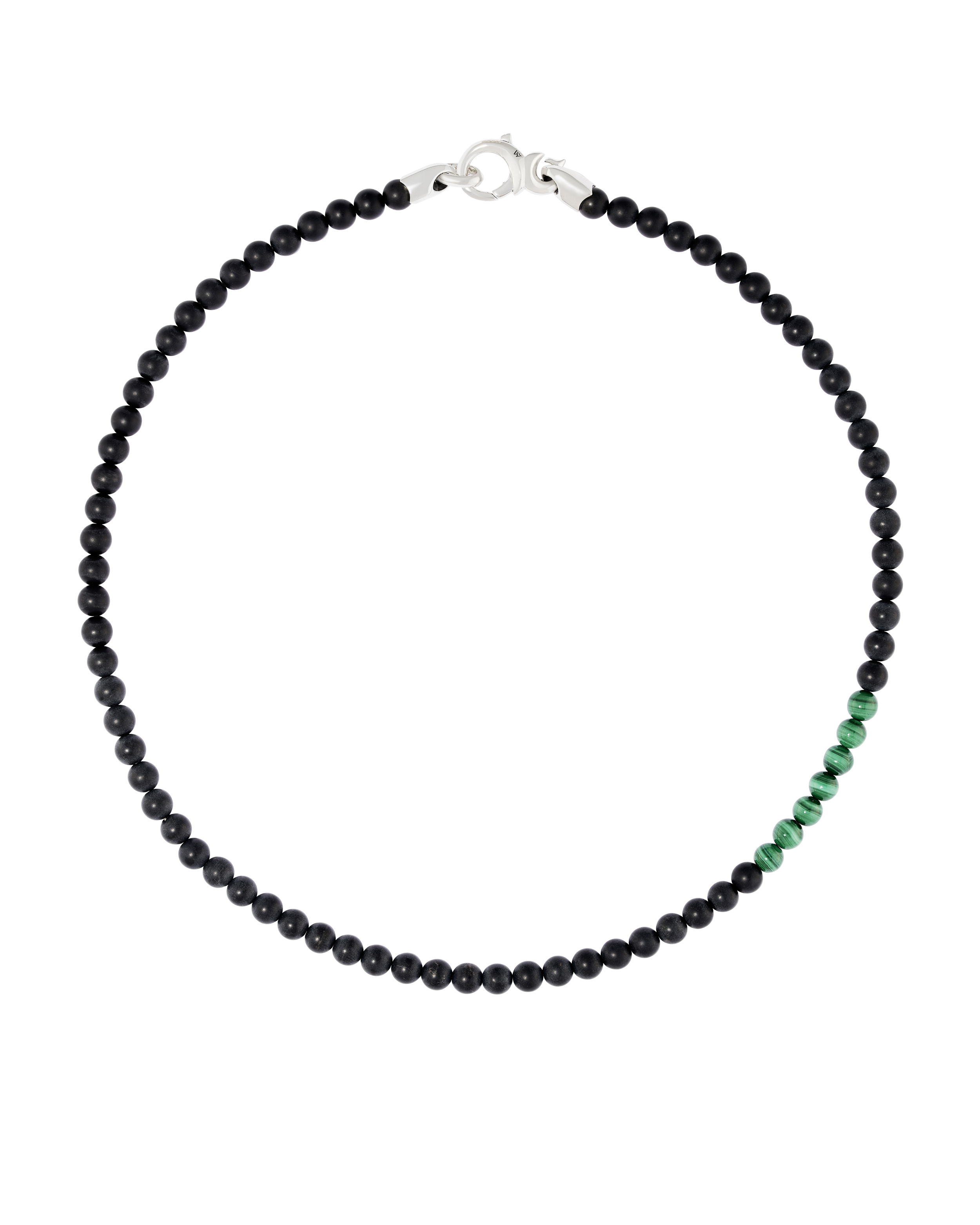 Thorn Addiction Bead Necklace with Matte Black Onyx and Malachite in Sterling Silver - 20"