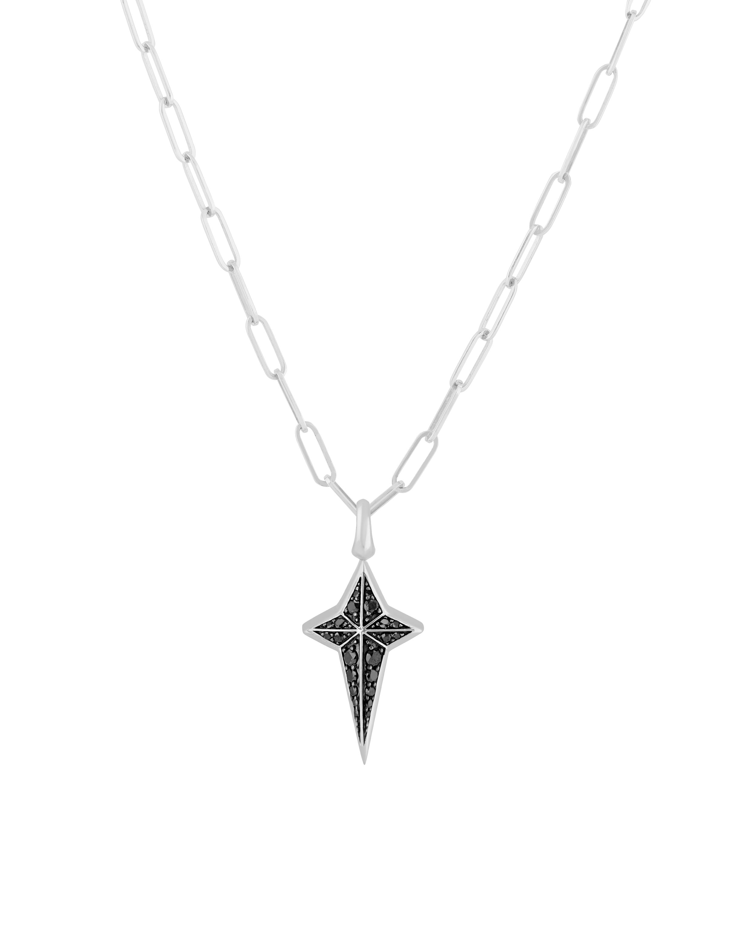 Unisex New Cross Pendant Necklace with Black Diamonds in Sterling Silver - 24" by Stephen Webster. Sterling silver pendant set with pave black diamonds on a 24 inch trace chain. Unisex New Cross Pendant Necklace with Black Diamonds in Sterling Silver - 24"