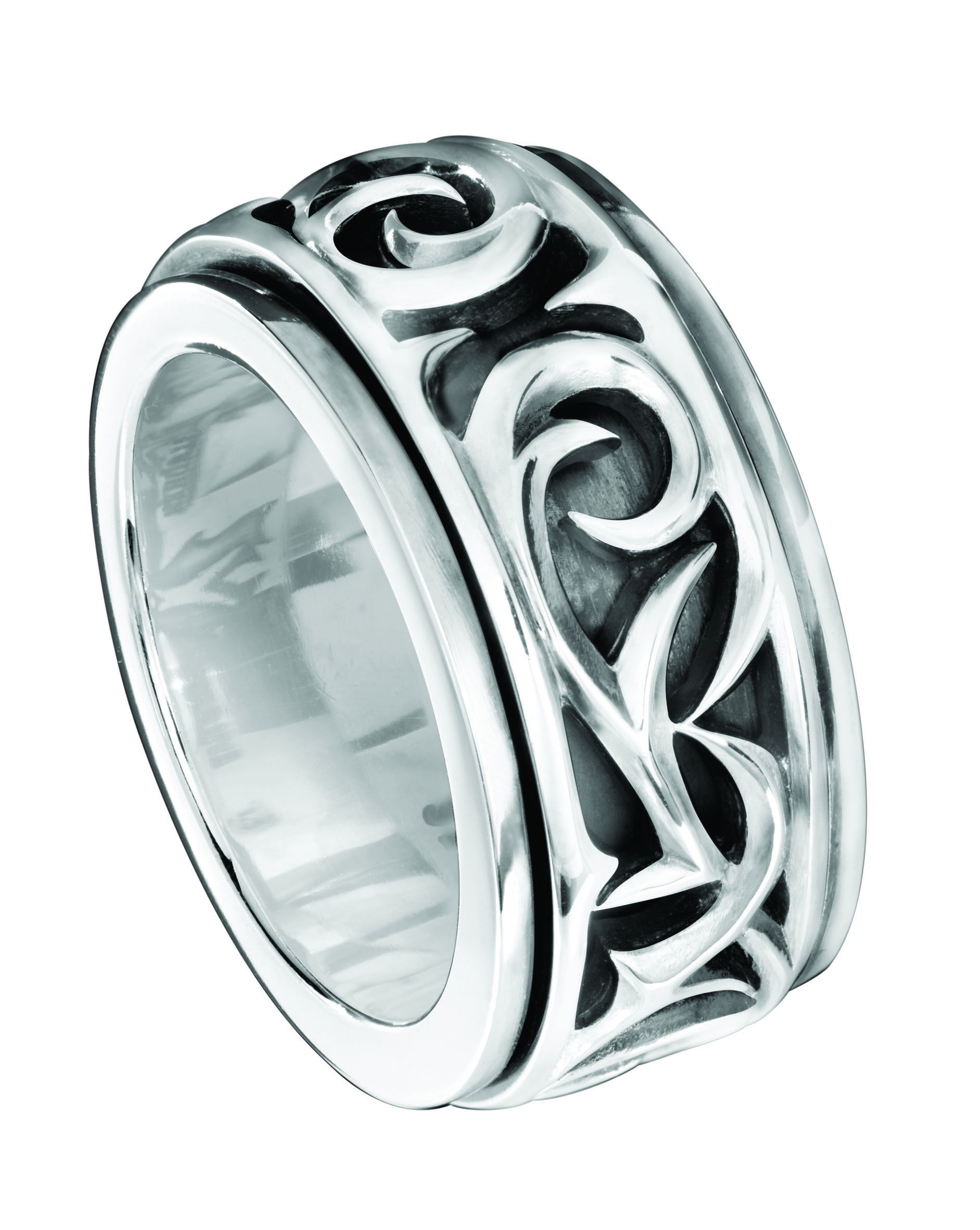 Thorn Carved Rotating Ring with Black Rhodium over Sterling Silver - Size 10