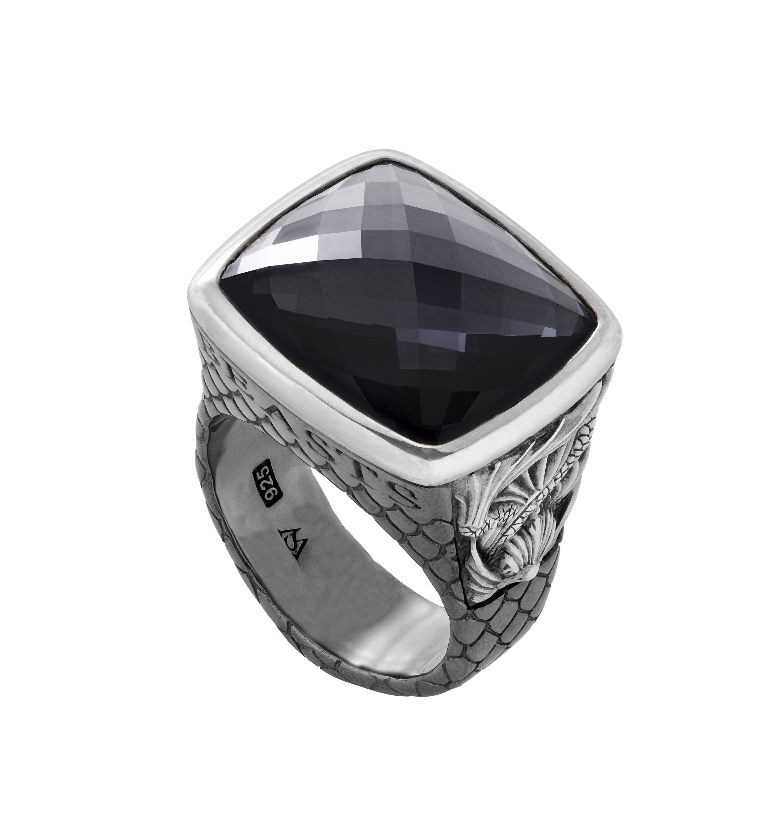 Beasts Of London Embankment Fish Ring with Amethyst and Hematite in Sterling Silver - Size 9