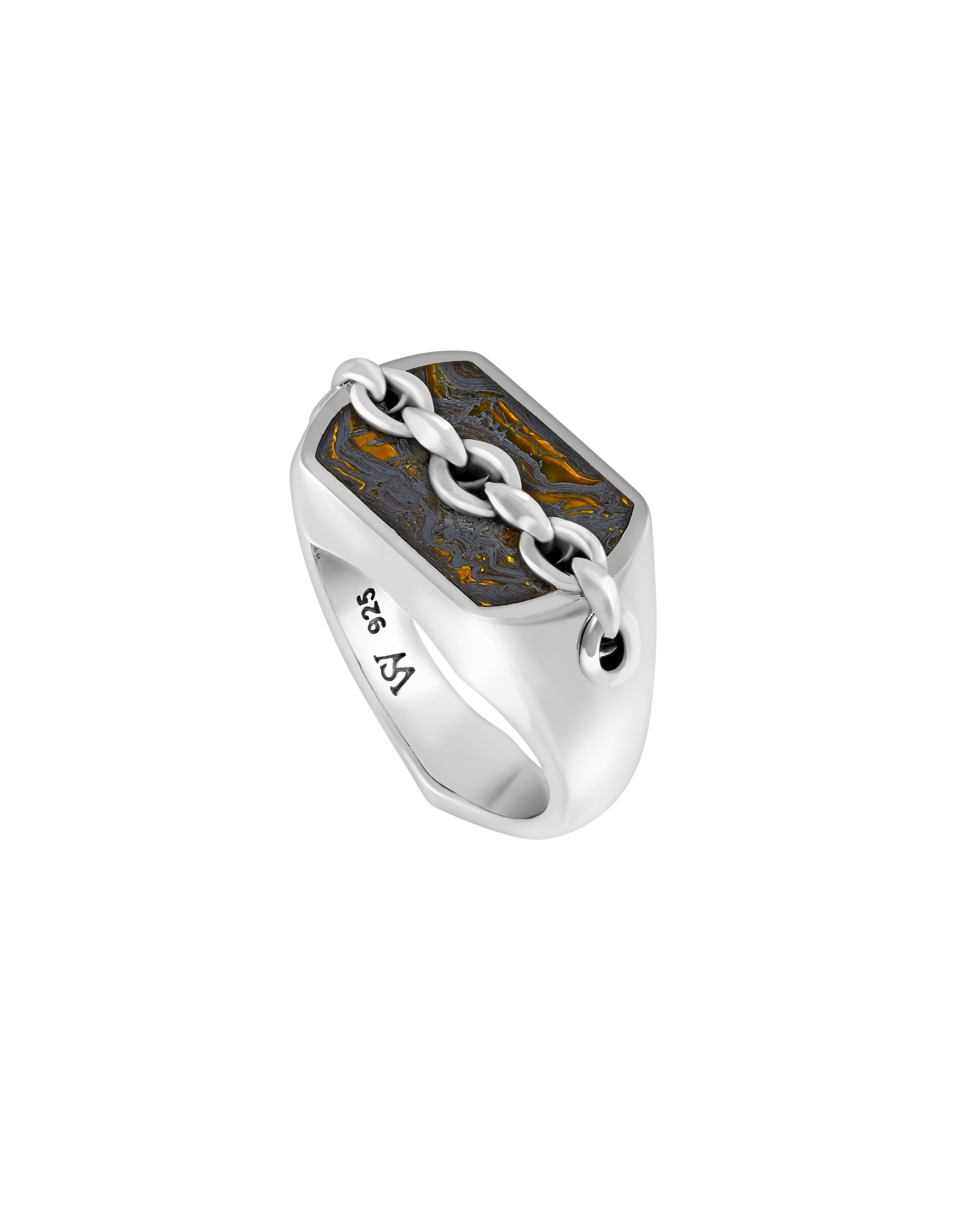 Thorn Addiction Inline Signet Ring with Tiger's Iron in Sterling Silver - Size 11