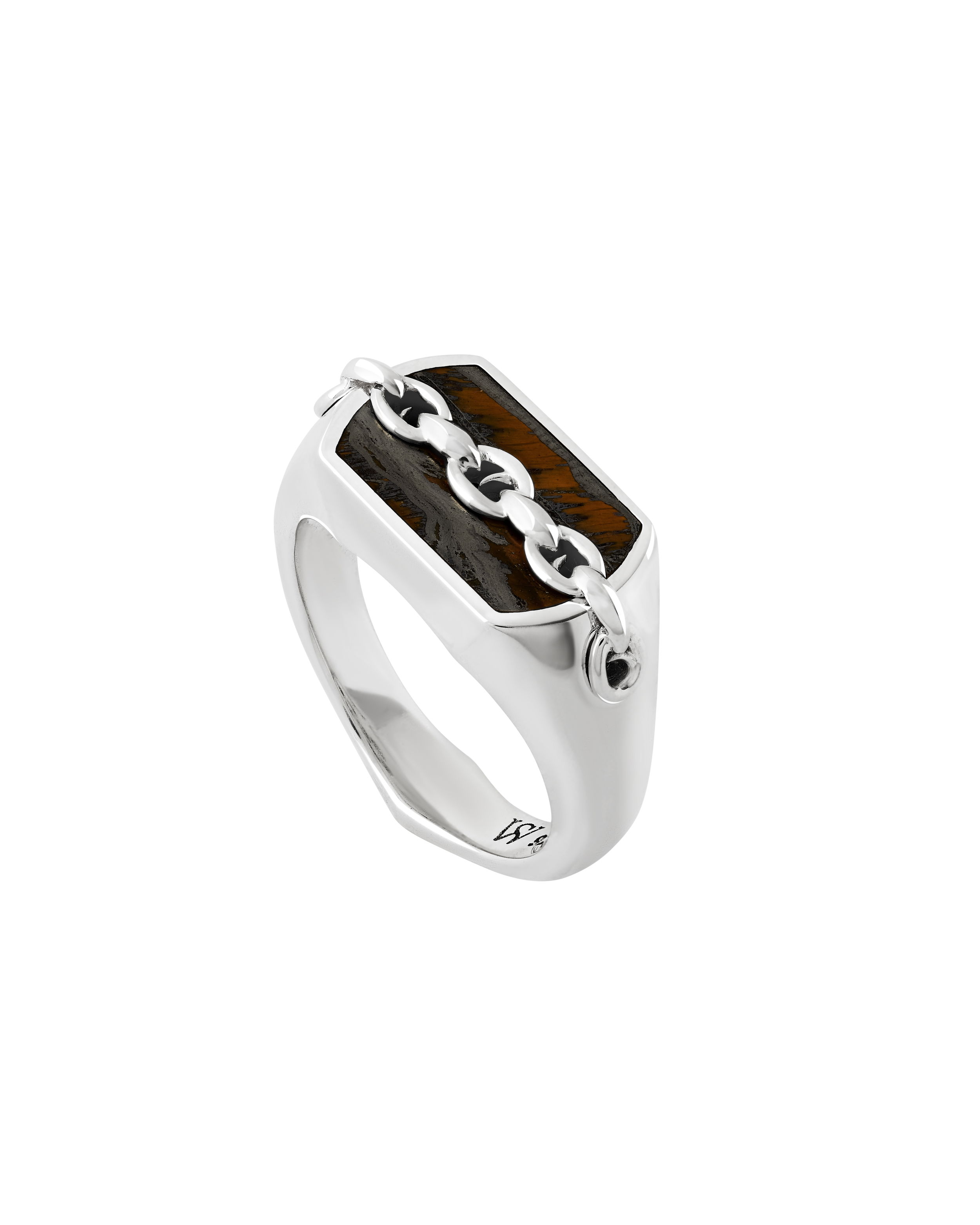 Thorn Addiction Inline Pinky ring with Tiger's Iron in Sterling Silver - Size 6 by Stephen Webster. Sterling silver pinky ring with inline element set with Tiger's Iron. Thorn Addiction Inline Pinky ring with Tiger's Iron in Sterling Silver - Size 6
