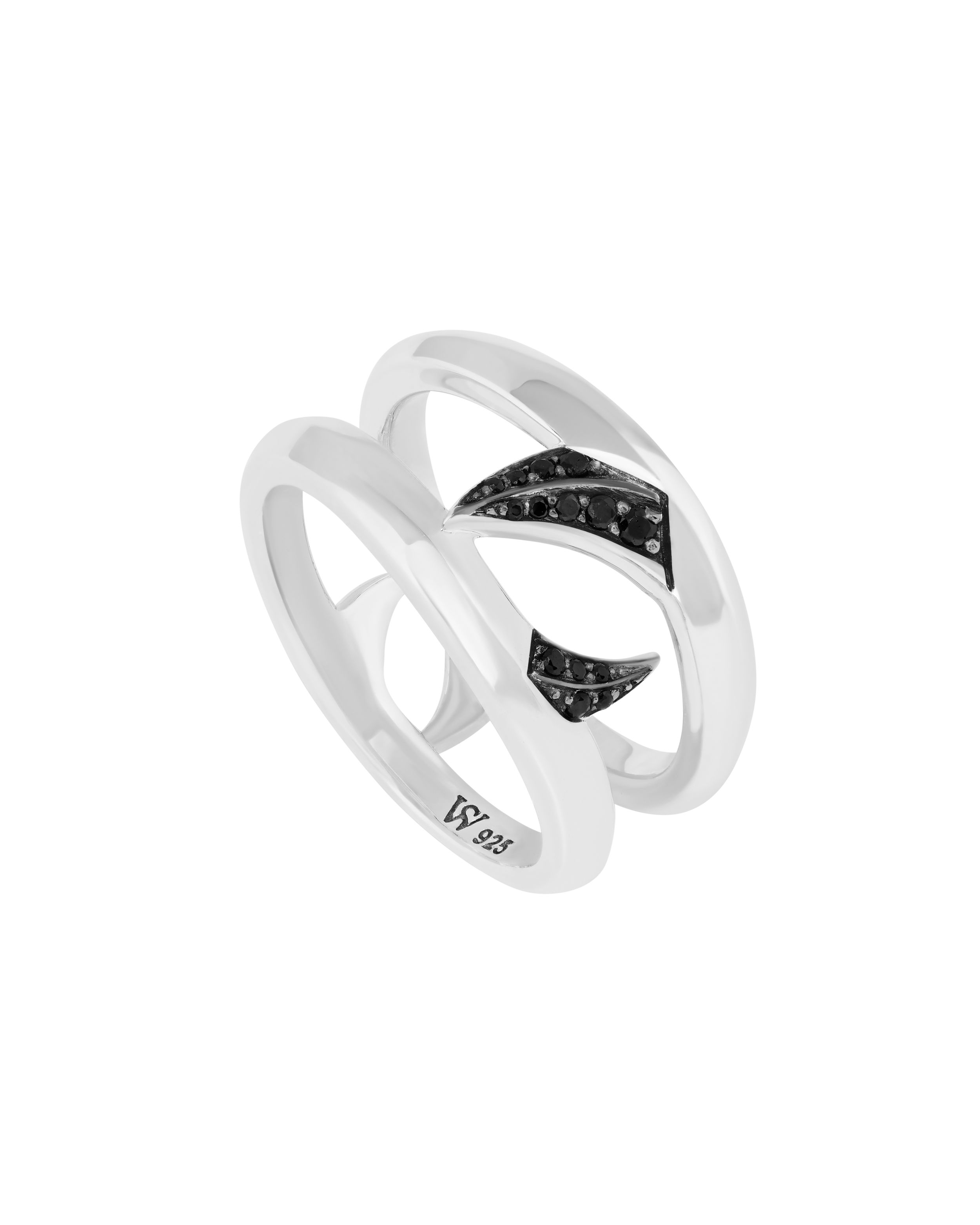 Thorn Addiction Double Thorn Band Ring with Black Sapphire in Sterling Silver - Size 11