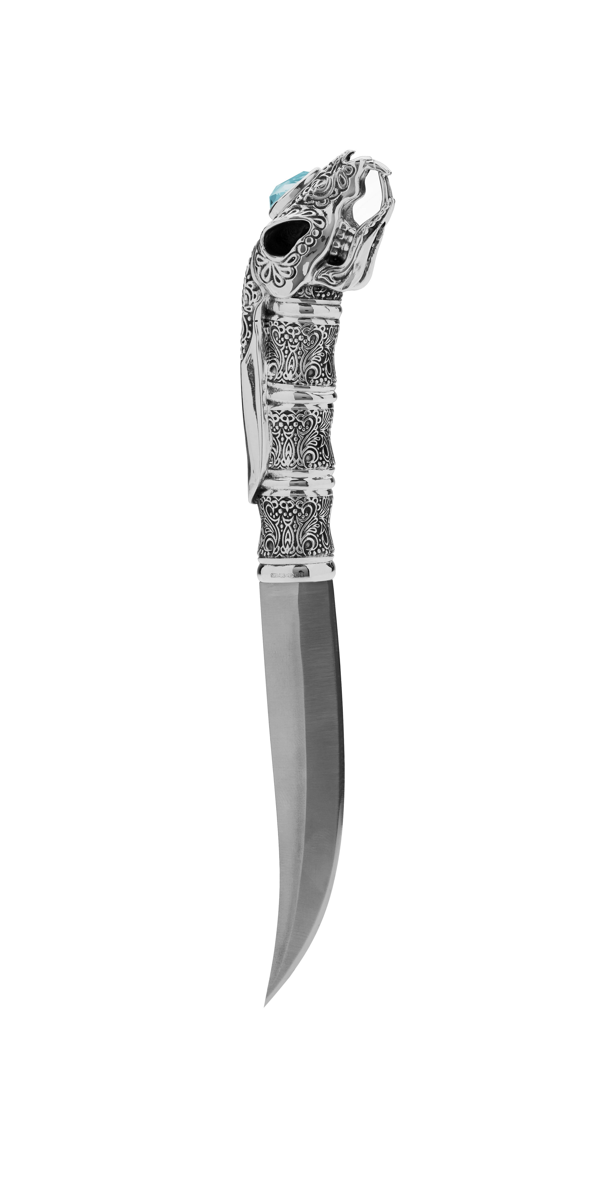 Tequila Lore Rabbit Knife with Turquoise CH2 in Sterling Silver by Stephen Webster. Sterling silver knife with rabbit skull handle accented with Crystal Haze turquoise pear shape stone. Tequila Lore Rabbit Knife with Turquoise CH2 in Sterling Silver