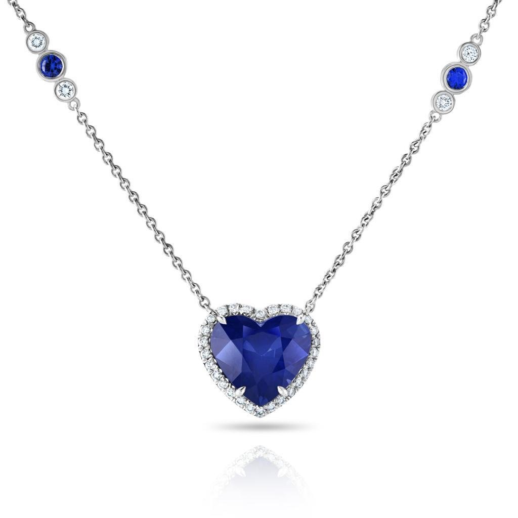 6.02ct Blue Sapphire Heart with Diamonds in Platinum Setting