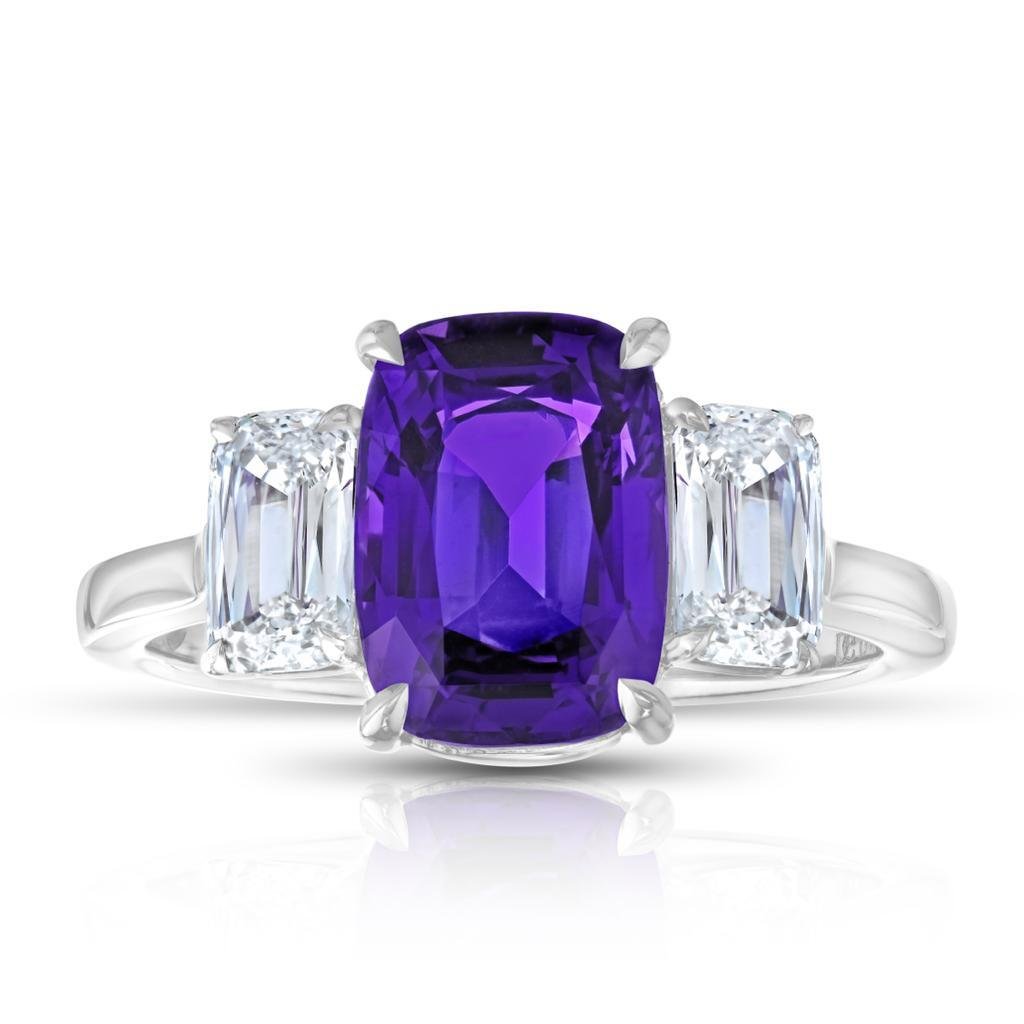 3.72ct Cushion Purple Sapphire with Diamonds in Platinum