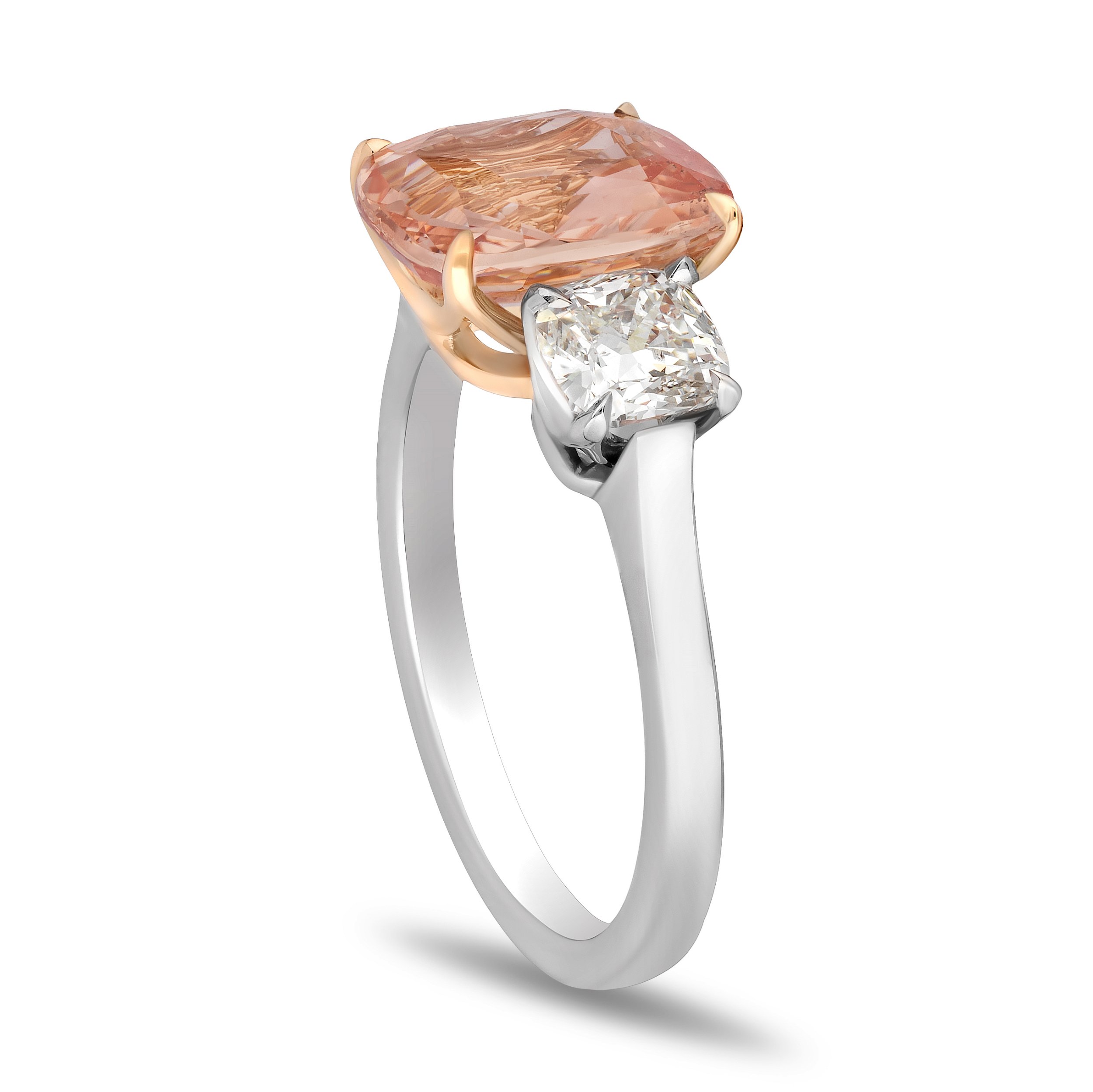 3.52ct Cushion Padparadscha Sapphire with Diamonds in Platinum and 18K Gold Setting