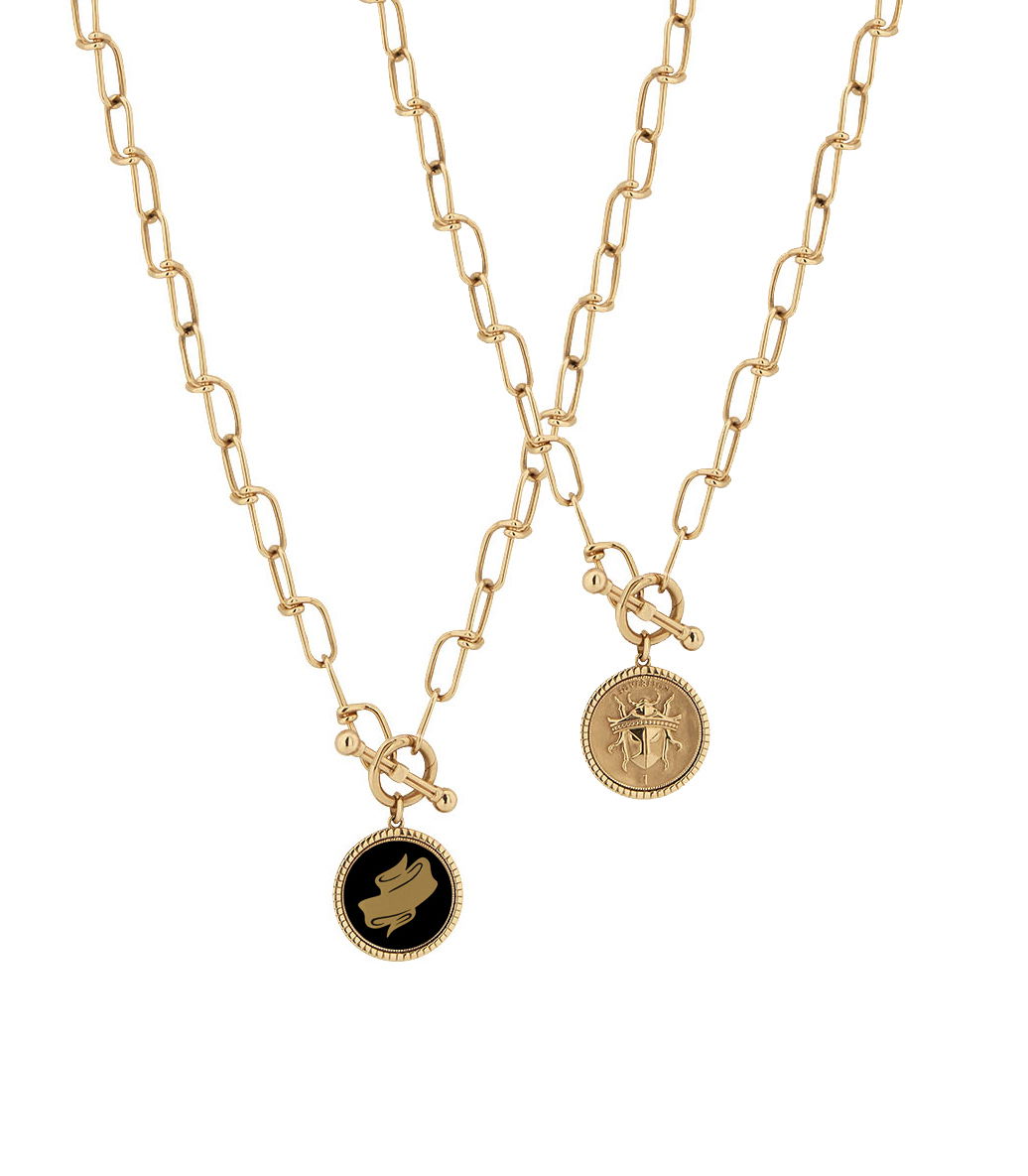 Flipside Barbed Chain Necklace with Black Enamel in 18kt Yellow Gold