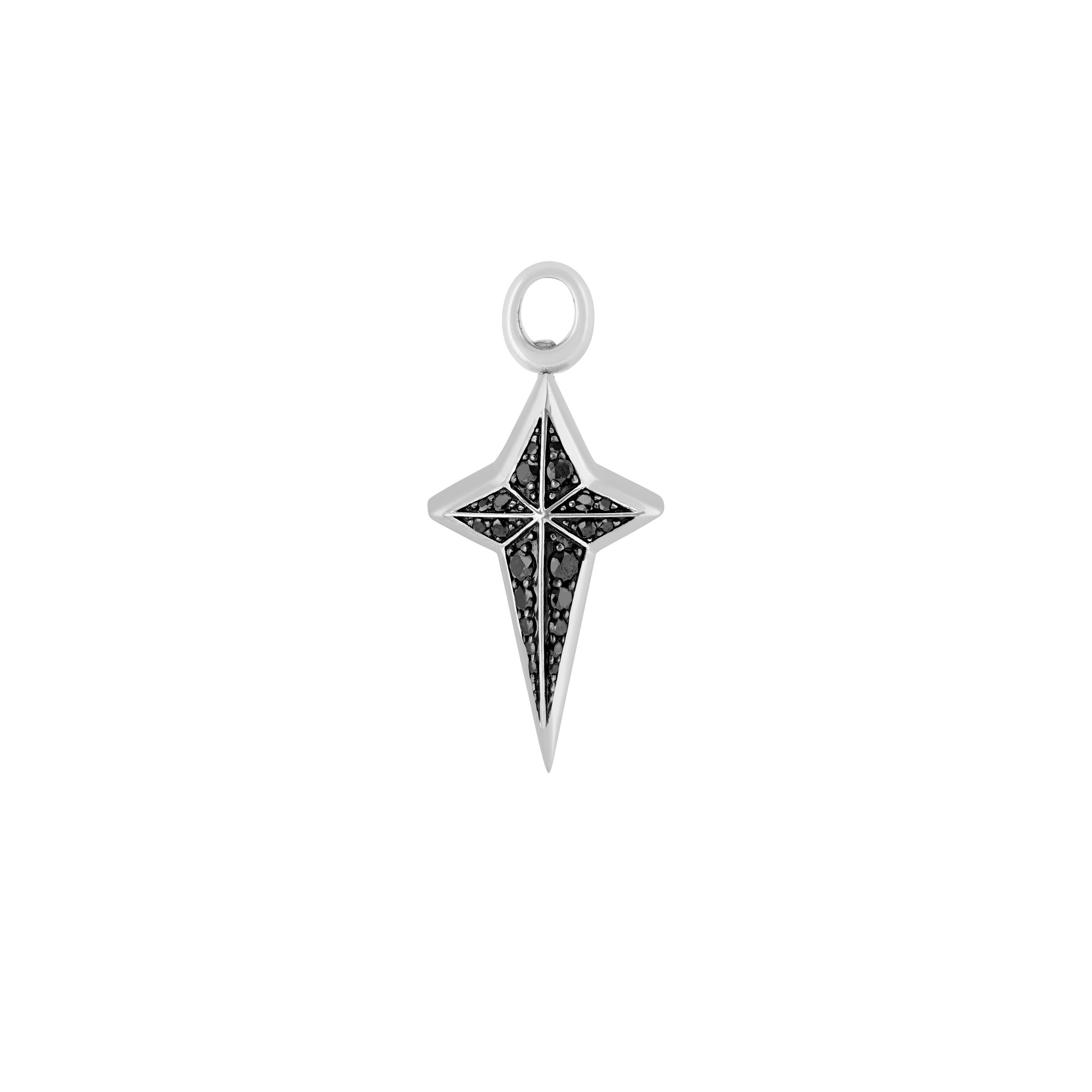 Unisex New Cross Earring Charm with Black Diamonds in Sterling Silver