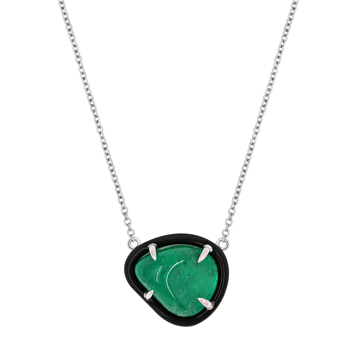 Muzo Tumbled Emerald Pendant in 18kt White Gold with Black Enamel