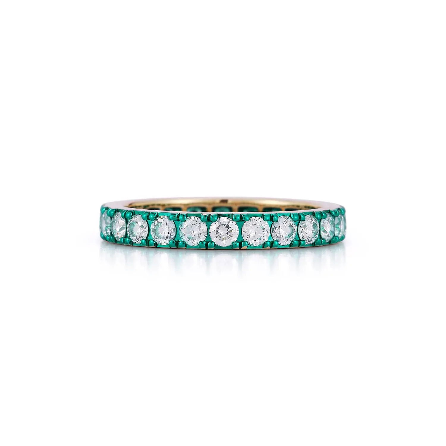 Graffiti Stacking Ring with White Diamonds in 14kt White Gold with Green Rhodium by Katherine Jetter. 1.47ctw of white diamonds sparkle from this 14kt white gold band with green rhodium over. This ring is a size 6.5. Graffiti Stacking Ring with White Diamonds in 14kt White Gold with Green Rhodium