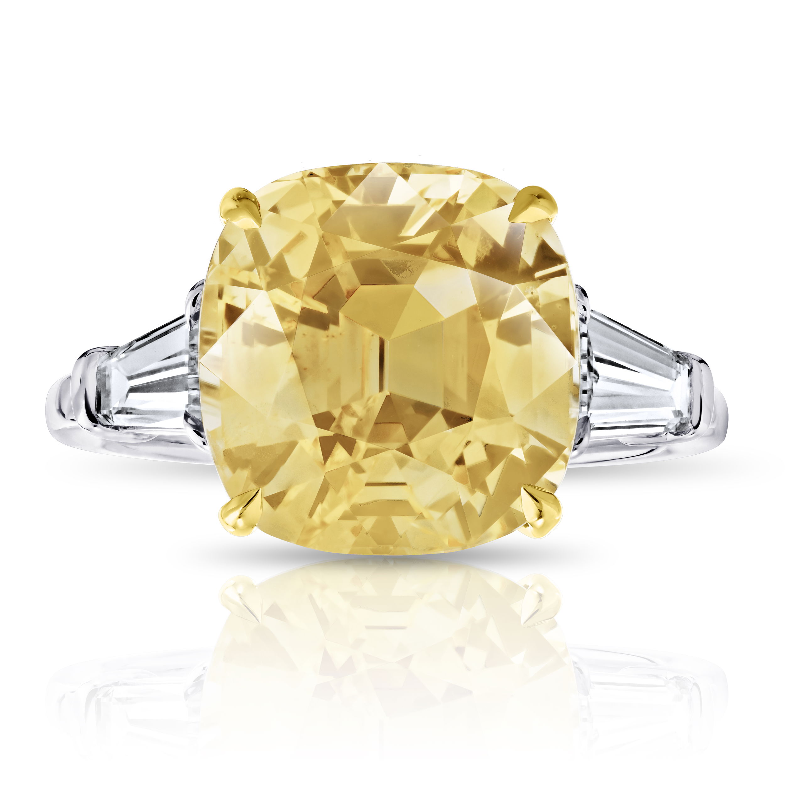 7.54ct Cushion Yellow Sapphire (NH) with Pear Diamonds in Platinum Setting